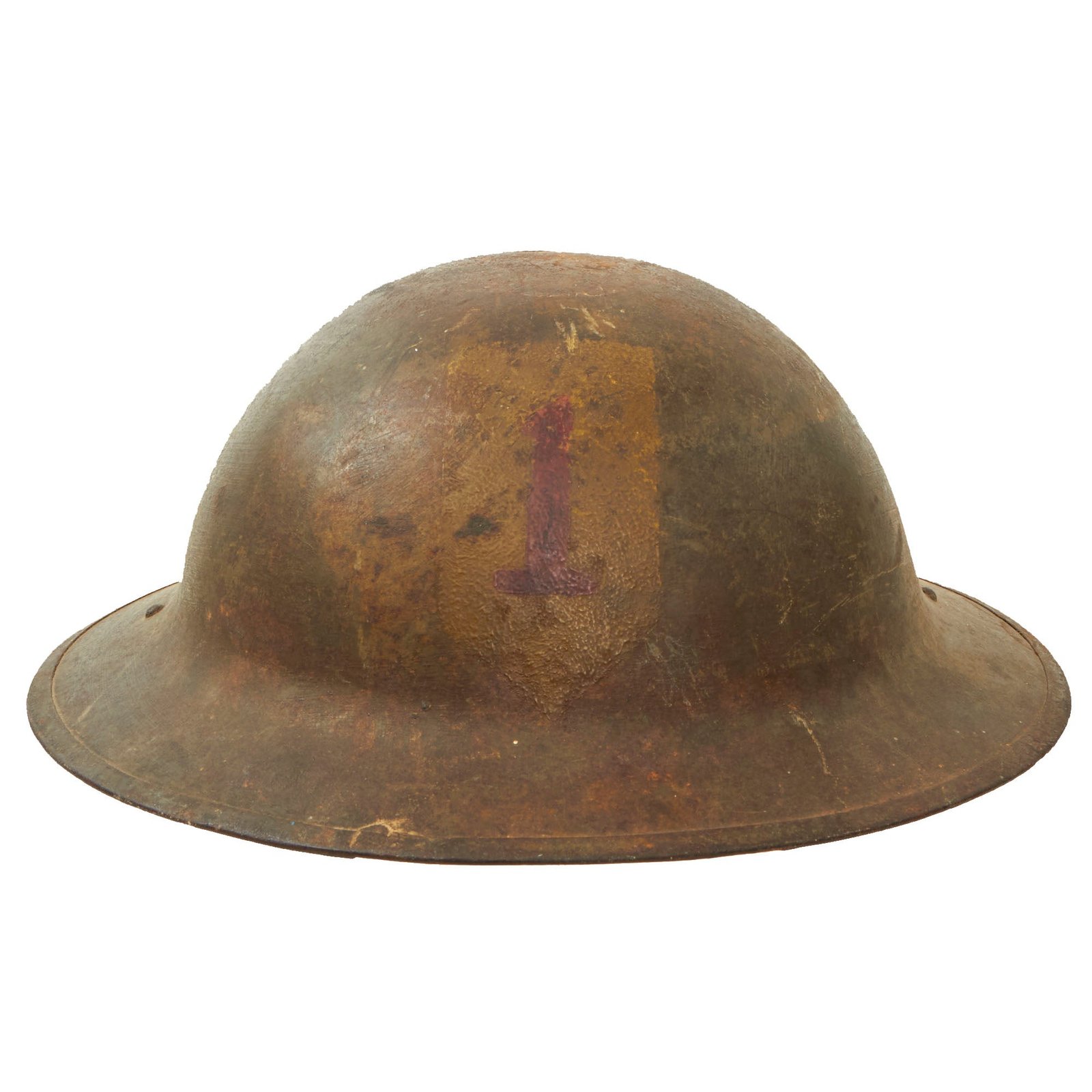 Buy Original U.S. WWI M1917 1st Division Doughboy Helmet Shell With Painted Insignia - The Big Red One | Original Firearms Antique For Sale
