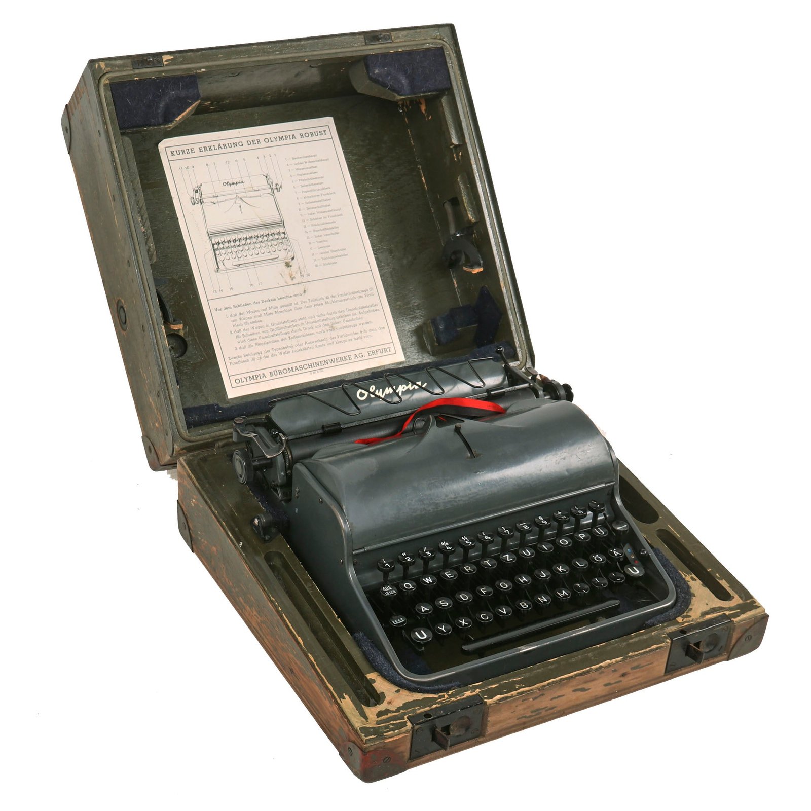Buy Original German WWII 8th SS Cavalry “Florian Geyer” Marked SS Typewriter by Olympia Büromaschinenwerke AG. Serial 468482 in Case - SS Key and Striker Bar Intact | Original Firearms Antique For Sale