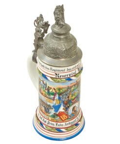 Buy Original Imperial German WWI Era 18th Royal Bavarian Infantry Regiment Reservist Beer Stein with Hinged Lid - dated 1905-07 | Original Firearms Antique For Sale