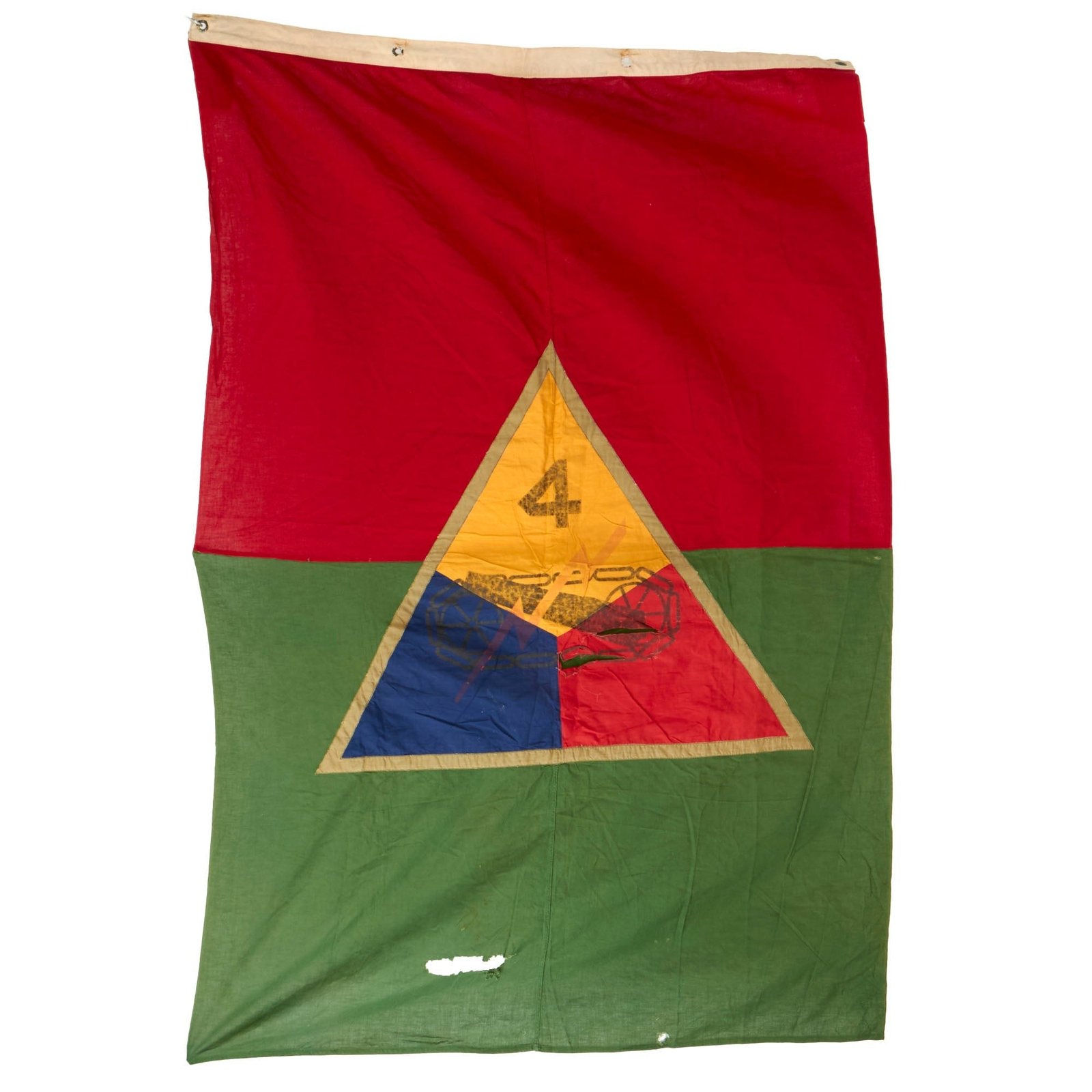 Buy Original U.S. WWII 4th Armored Division Double-Sided Divisional Banner Flag Made at Norfolk Depot in 1945 for Division’s Return from Europe - 45½ x 66” | Original Firearms Antique For Sale