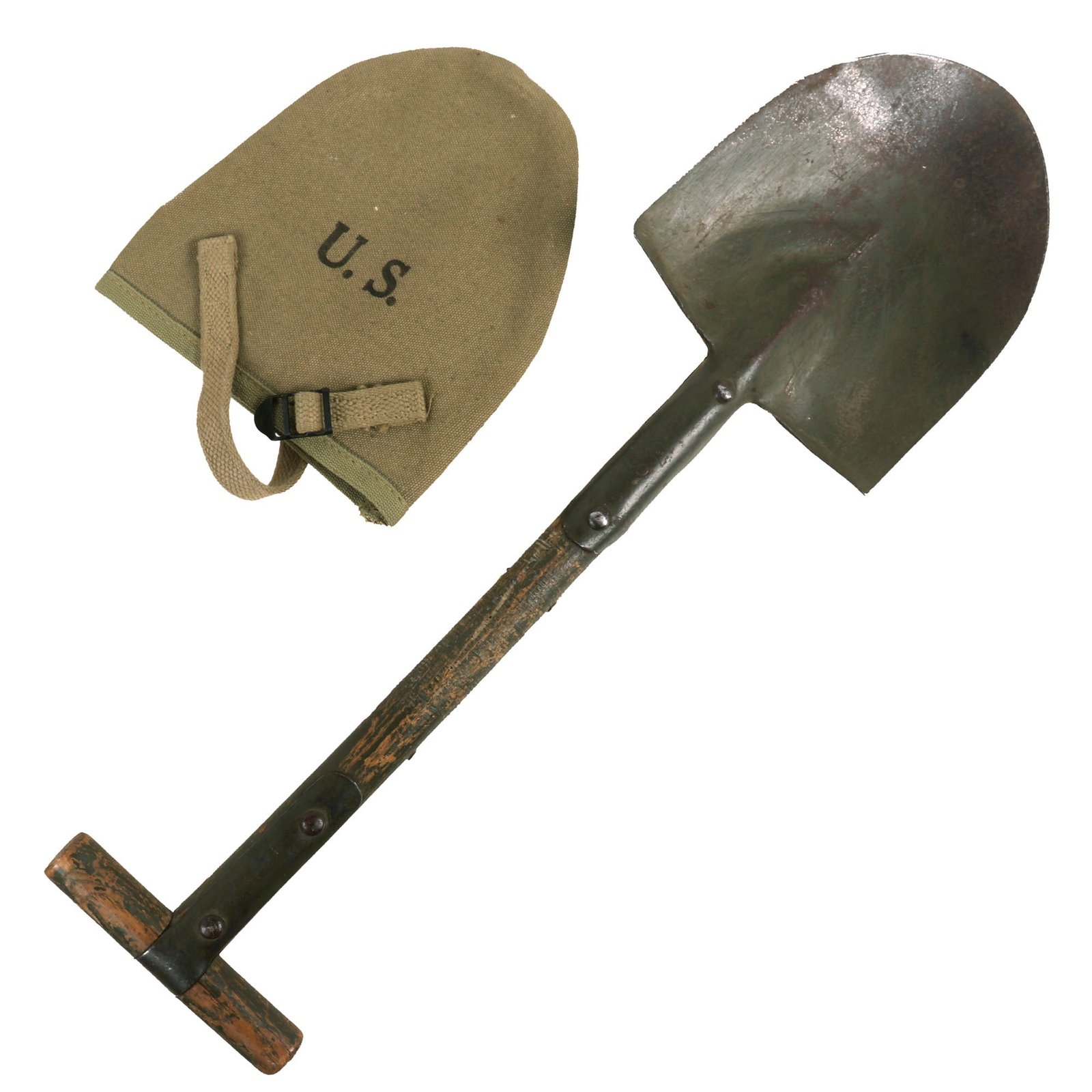 Buy Original U.S. WWII M1912 T-Handle Shovel with 1943 Dated Cover | Original Firearms Antique For Sale