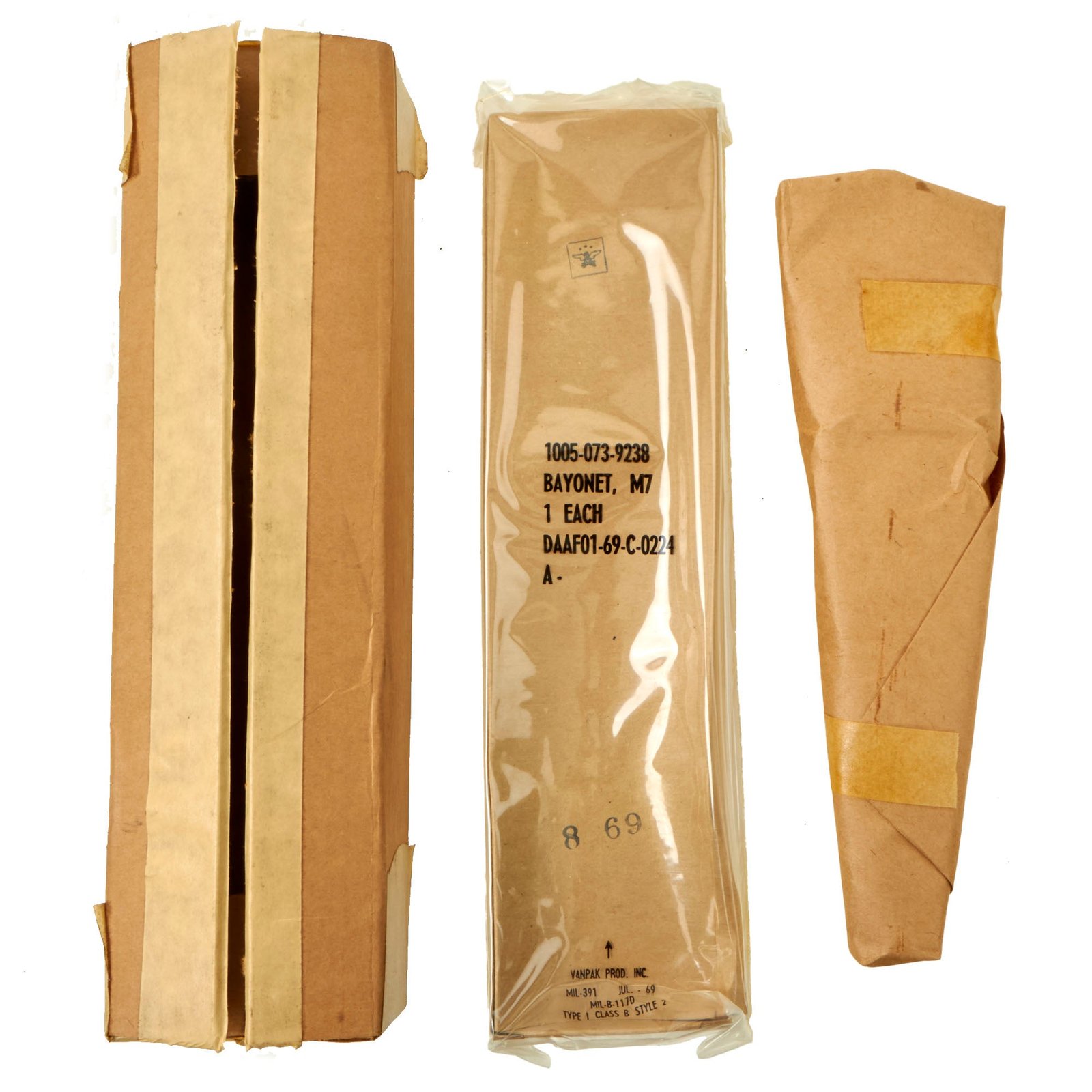 Buy Original U.S. Unissued M7 Bayonet for M16 Rifle with M8A1 Scabbard in Original Sealed Packaging - Dated 1969 | Original Firearms Antique For Sale