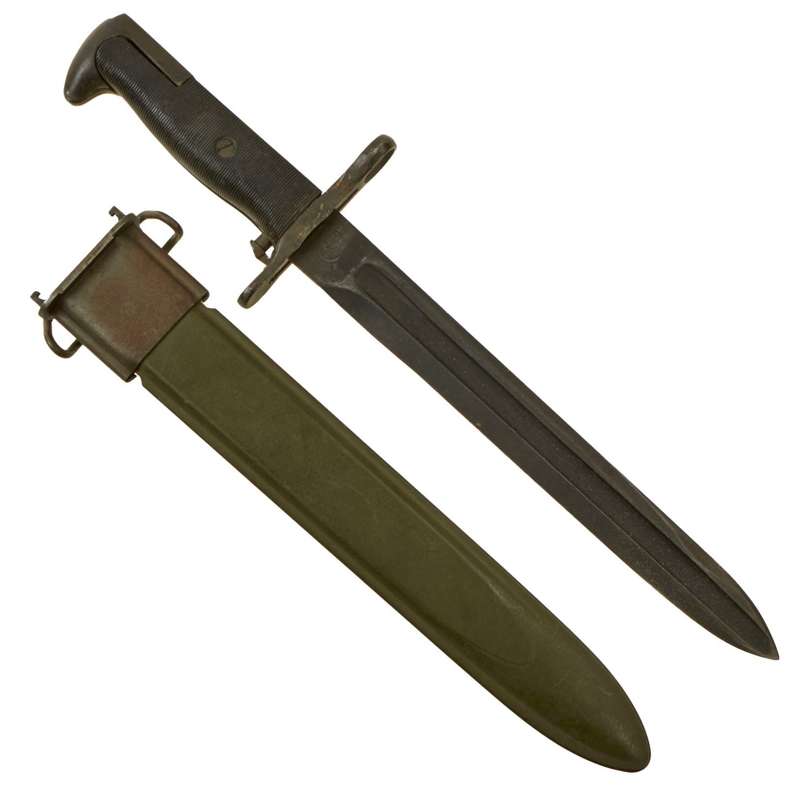 Buy Original U.S. WWII M1 Garand 10 inch Cut Down Bayonet by Utica Cutlery with M7 Scabbard - Dated 1942 | Original Firearms Antique For Sale