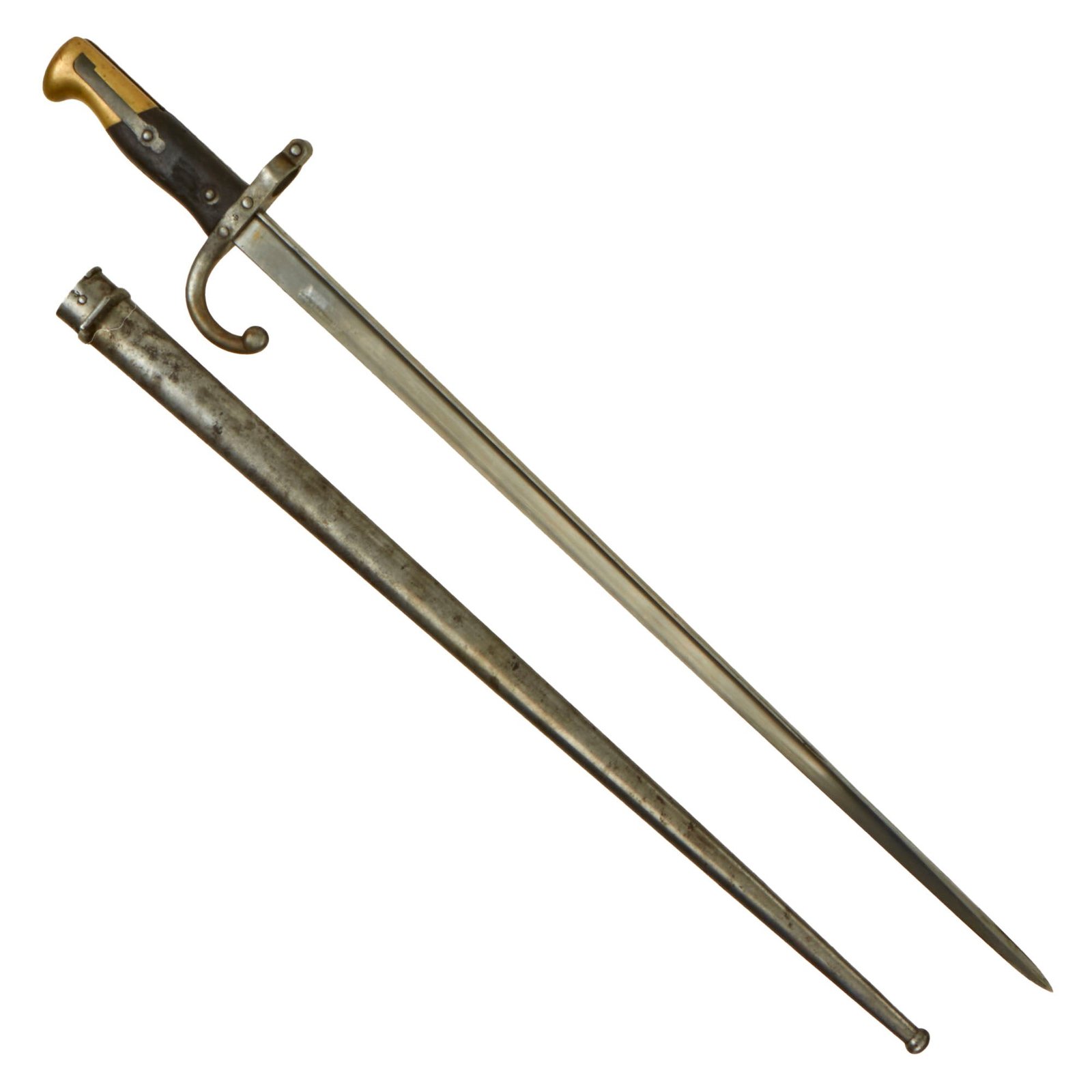 Buy Original French M1874 Gras Bayonet by Steyr Werndl Dated 1879 with Scabbard - Colonial Anchor Markings | Original Firearms Antique For Sale