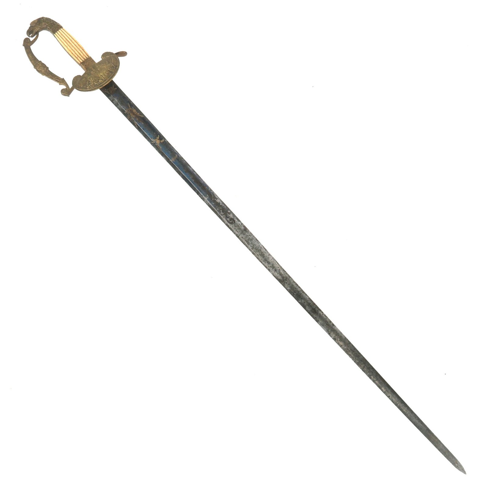 Buy Original U.S. Mexican-American War Era Eagle Head Pommel Officer Sword with Fireblued Etched Blade & Carved Bone Grip - Circa 1835 | Original Firearms Antique For Sale