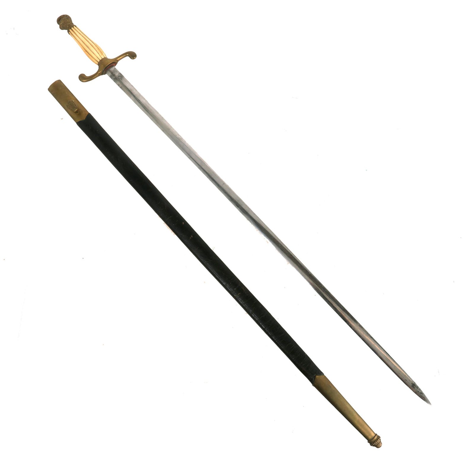 Buy Original U.S. Mexican-American War Era Knight’s Head Militia Officer’s Sword with Bone Grip & Original Brass-Mounted Leather Scabbard | Original Firearms Antique For Sale