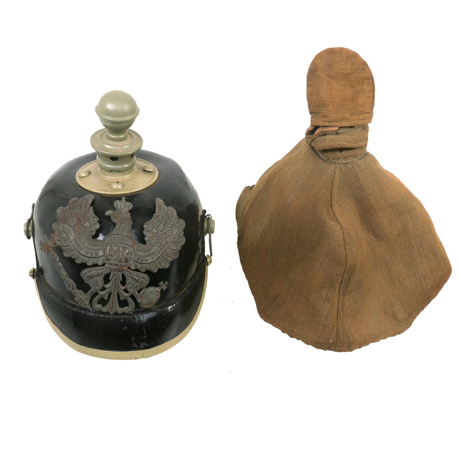 Buy Original Imperial German WWI Prussian M1915 Artillery Pickelhaube “Kugelhelm” with Original Cloth Cover | Original Firearms Antique For Sale