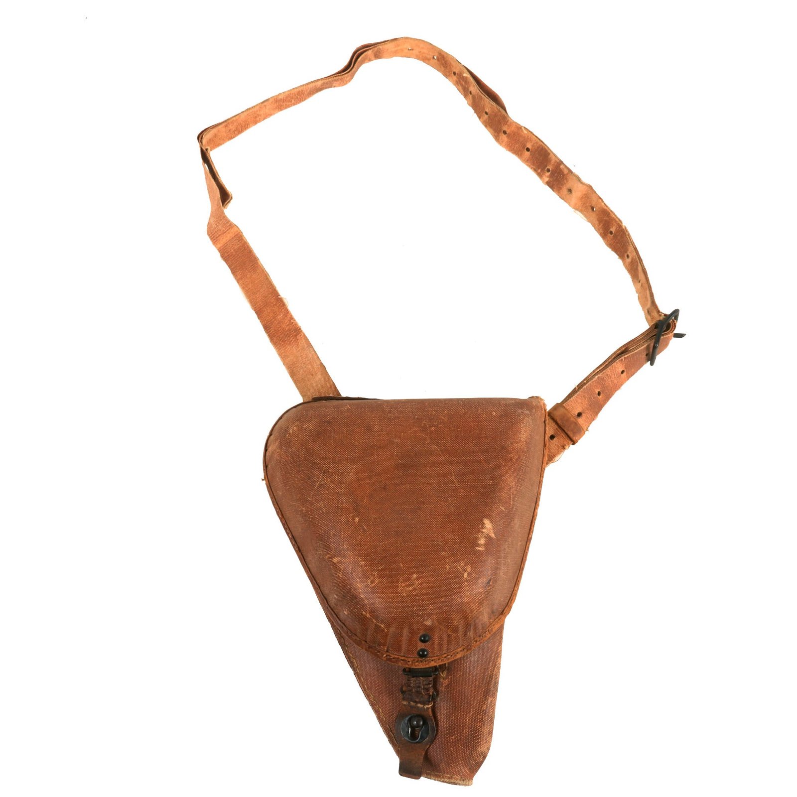 Buy Original Japanese WWII Scarce Late War Rubberized Canvas Jungle Type 14 Nambu Pistol Leather Holster with Shoulder Strap | Original Firearms Antique For Sale