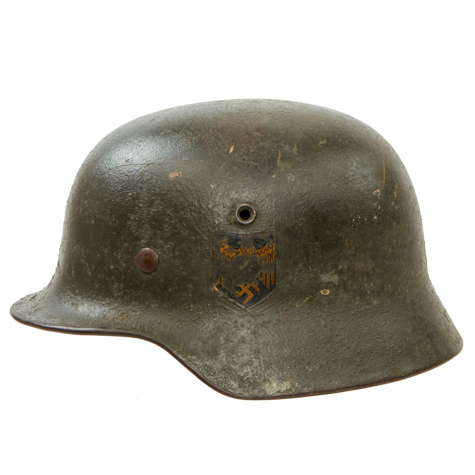 Buy Original Rare German WWII Named & Unit Marked Kriegsmarine Navy M40 Single Decal Helmet with Textured Paint & 58cm Liner - ET66 | Original Firearms Antique For Sale