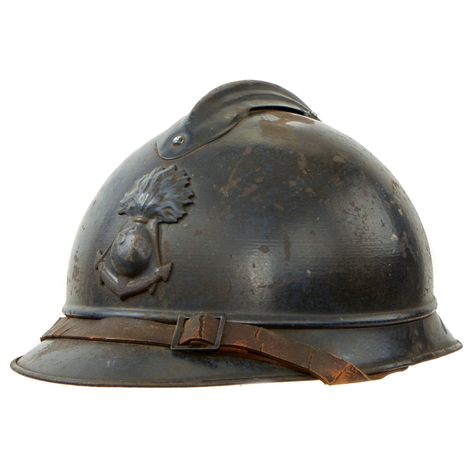 Buy Original Rare French WWI Colonial Infantry & Navy Model 1915 Adrian Steel Helmet with Liner & Chinstrap | Original Firearms Antique For Sale