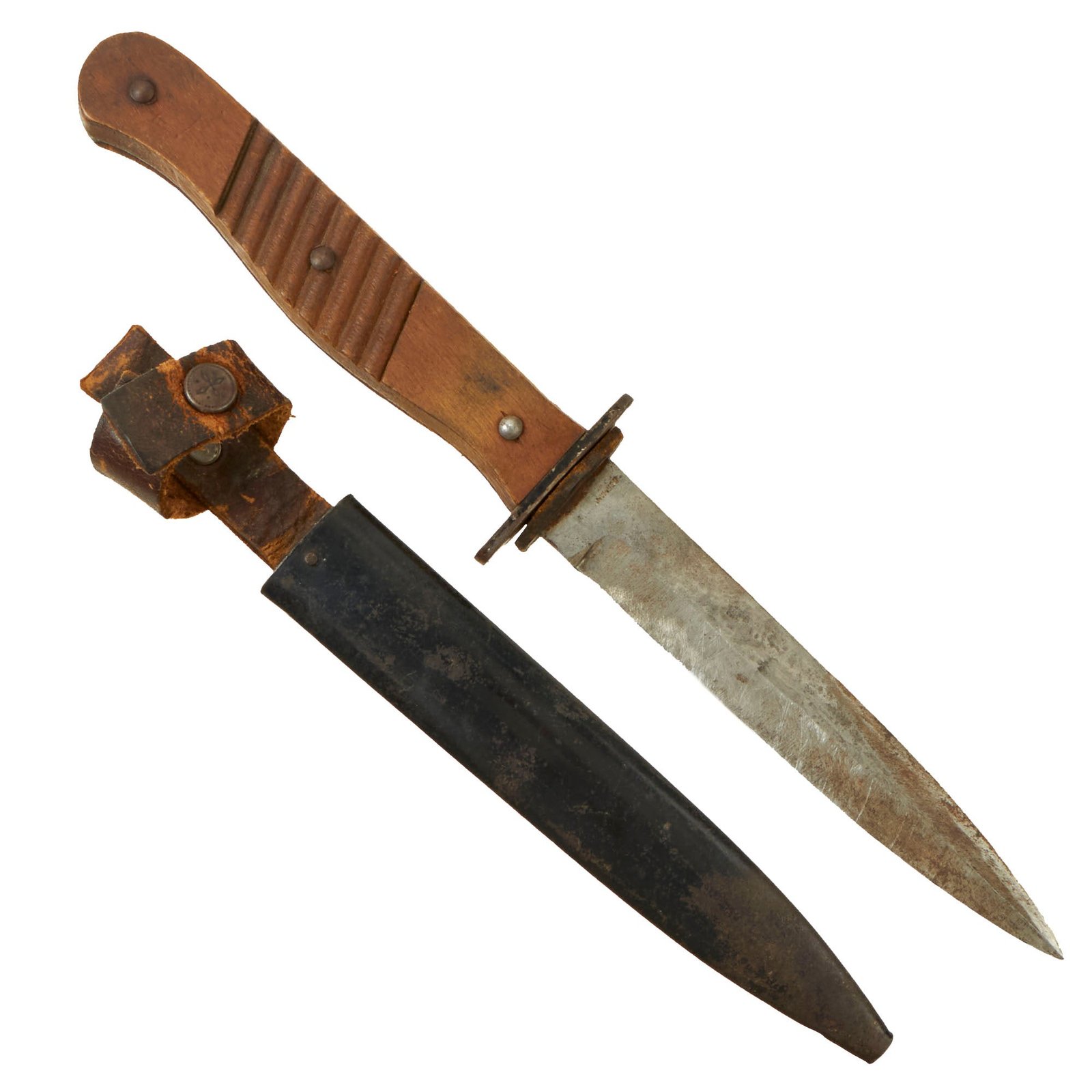 Buy Original German WWI Trench Fighting Knife by ERN with Ribbed Grips and Belt Scabbard | Original Firearms Antique For Sale