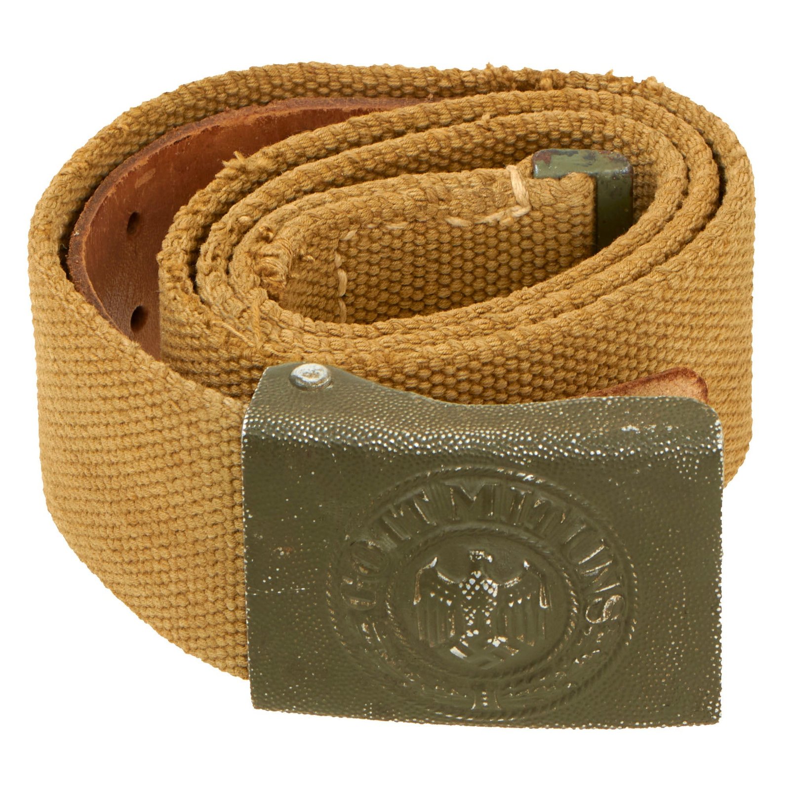 Buy Original German WWII Rare Tropical Afrikakorps DAK Web Belt with Painted Pebbled Aluminum Buckle by Hermann Koller | Original Firearms Antique For Sale