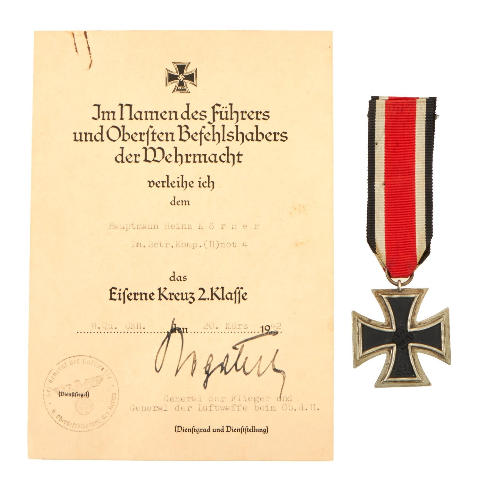 Buy Original German WWII Iron Cross 2nd Class 1939 EKII with Named Award Document & Ribbon - Luftwaffe Signals Operations | Original Firearms Antique For Sale