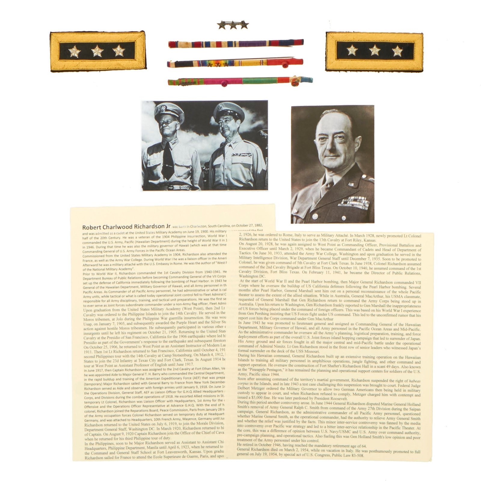 Buy Original U.S. WWII Dress Uniform Insignia and Device Grouping Attributed To General Robert C. Richardson Jr | Original Firearms Antique For Sale