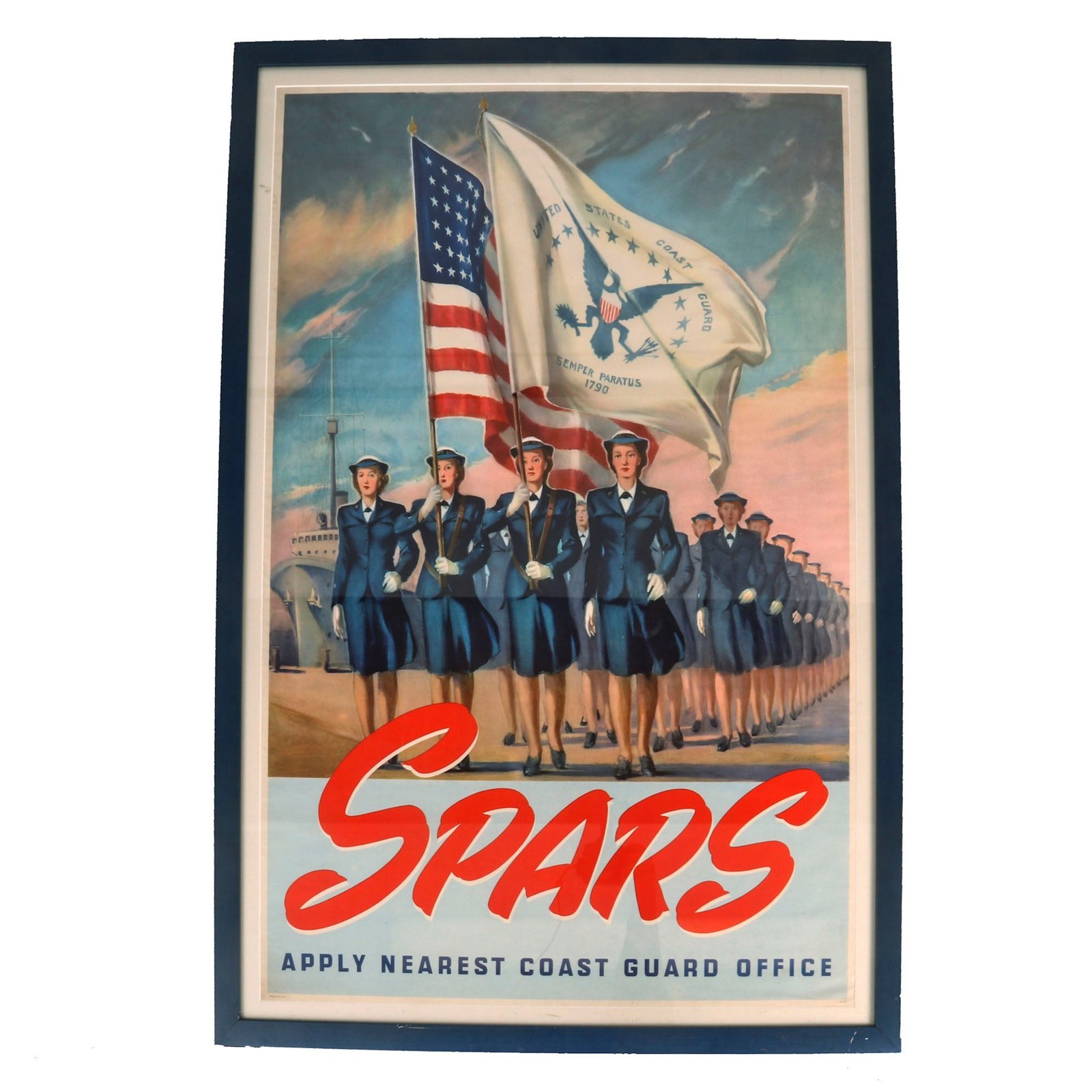 Buy Original U.S. WWII United States Coast Guard (USCG) Women's Reserve SPARS Recruitment Poster - 45” x 31” Framed | Original Firearms Antique For Sale