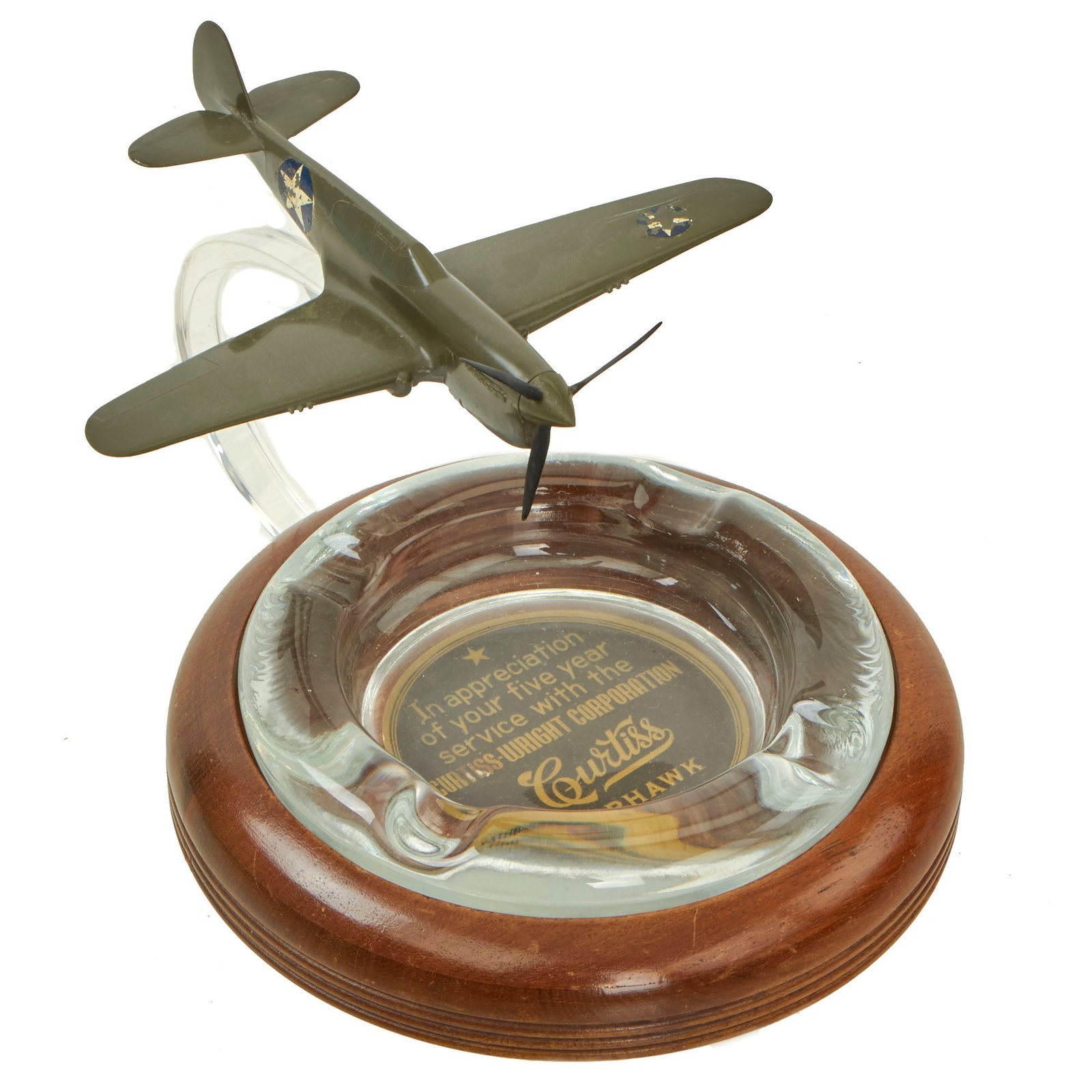 Buy Original U.S. WWII Curtiss-Wright Corporation Five Year Employee Appreciation Award With P-40 Warhawk Topper | Original Firearms Antique For Sale