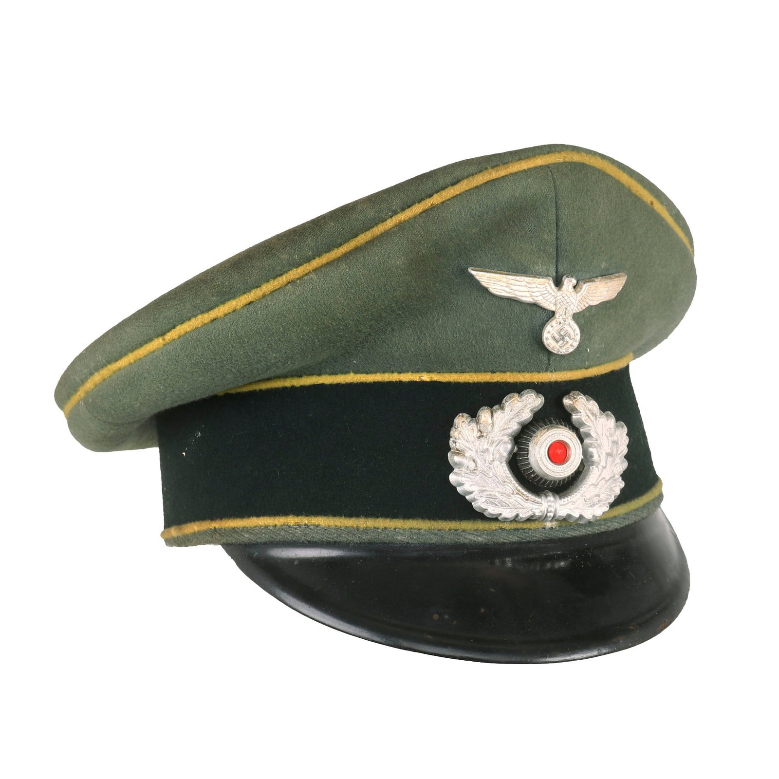 Buy Original German WWII Service Used Heer Cavalry Officers Schirmmütze Visor Crush Cap by EREL | Original Firearms Antique For Sale