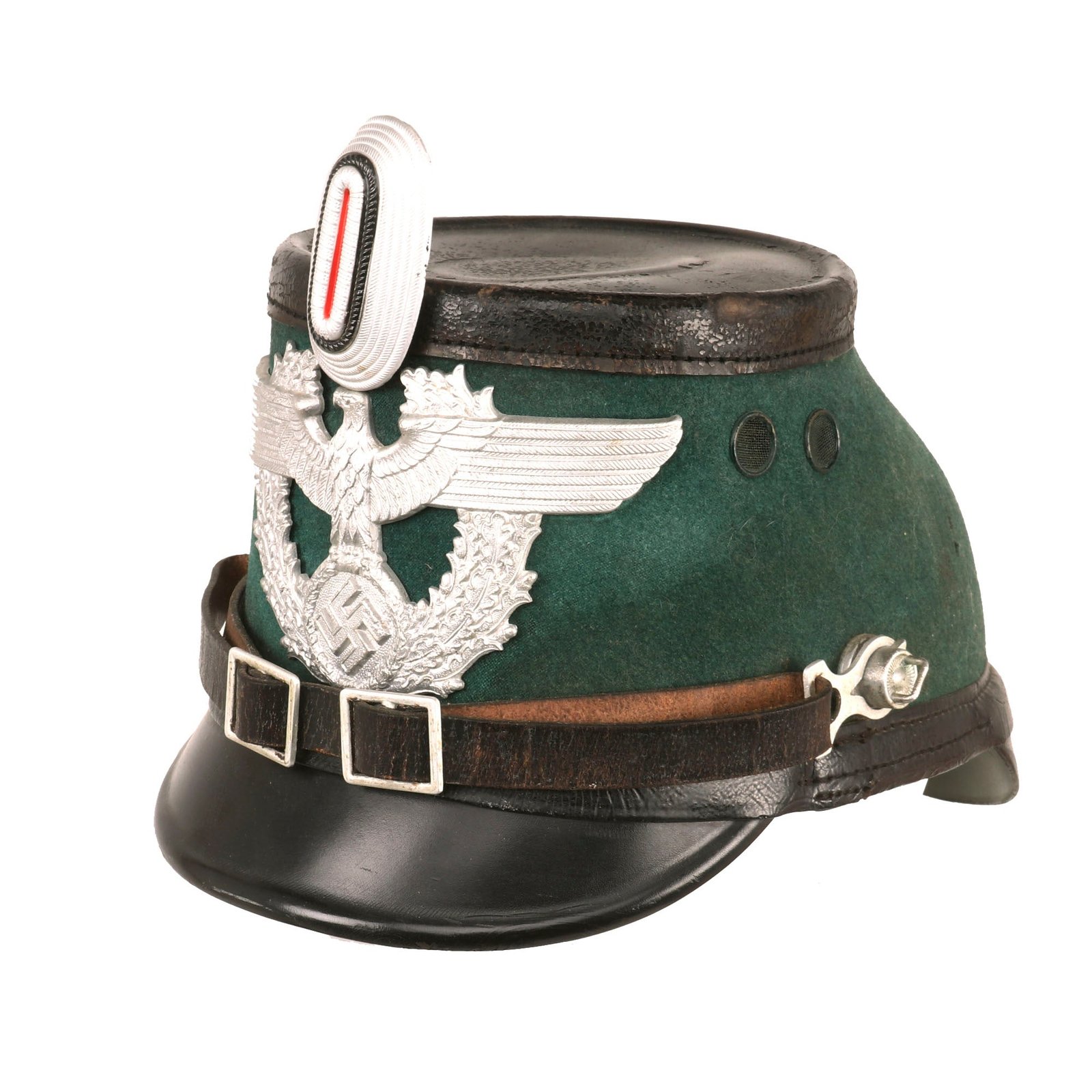 Buy Original German WWII 1938 Dated Late Pattern Metropolitan Police Shako with Chinstrap and Unit Marking - Size 59 | Original Firearms Antique For Sale
