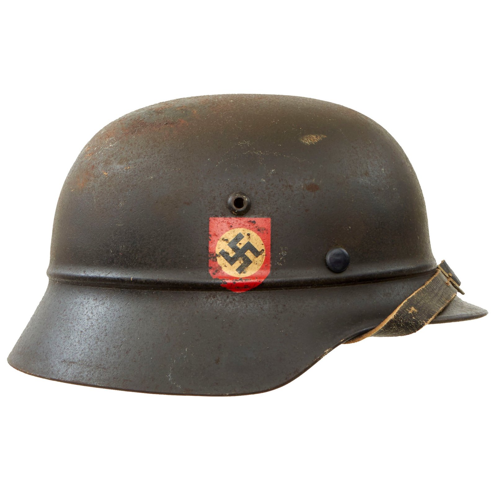Buy Original German WWII Beaded M35 NSDAP Double Decal Civic Police Steel Helmet - marked EF64 | Original Firearms Antique For Sale