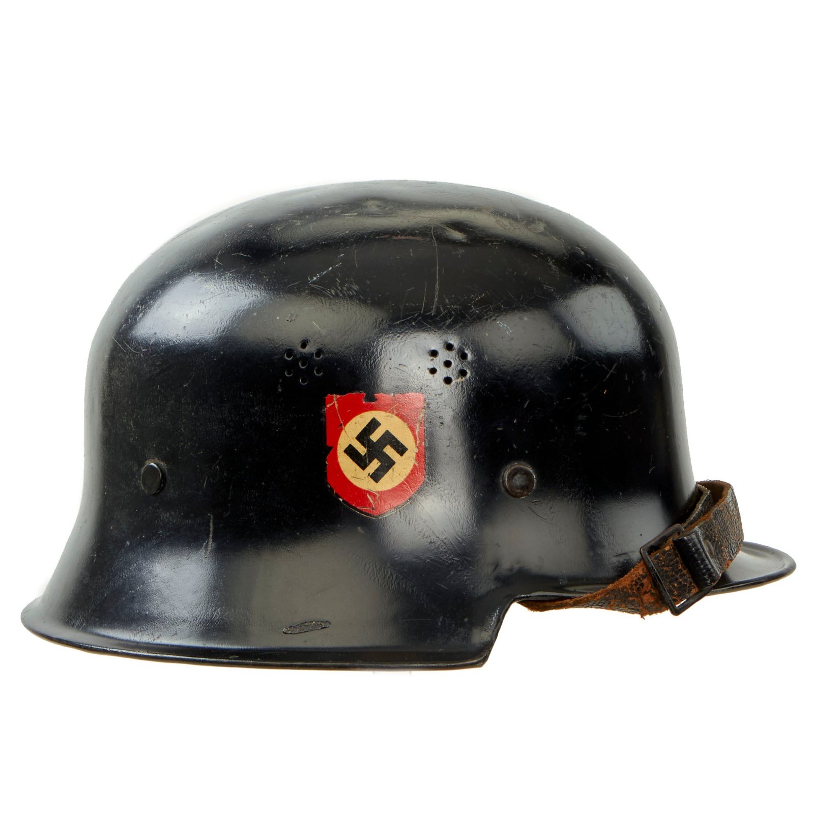 Buy Original German WWII M34 Square Dip NSDAP Double Decal Civic Police Steel Helmet with Liner & Chinstrap - Ordnungspolizei | Original Firearms Antique For Sale