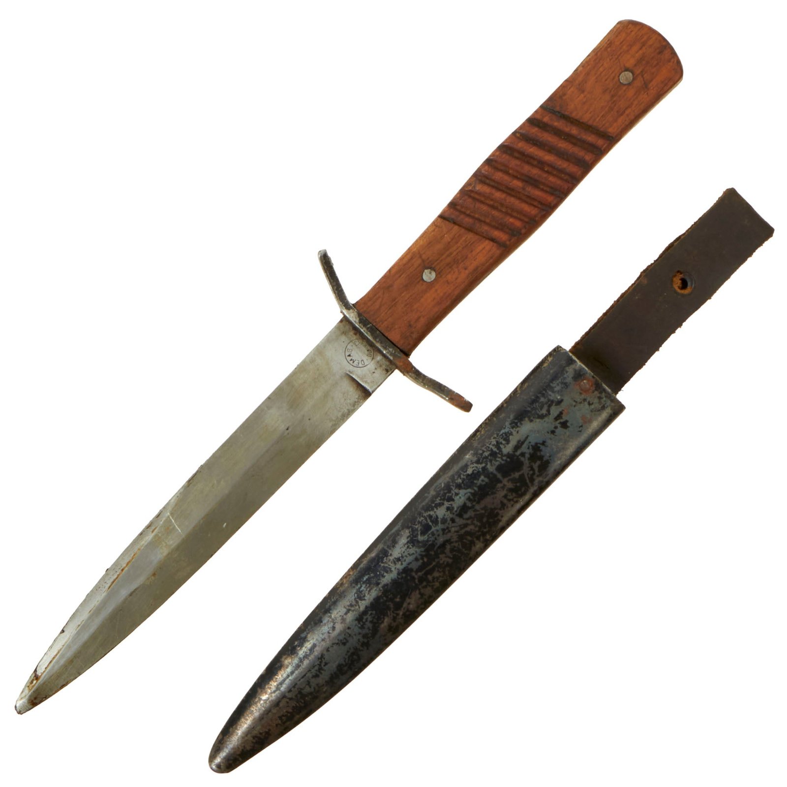 Buy Original German WWI Trench Fighting Knife by Demag of Duisburg with Ribbed Grips & Scabbard | Original Firearms Antique For Sale
