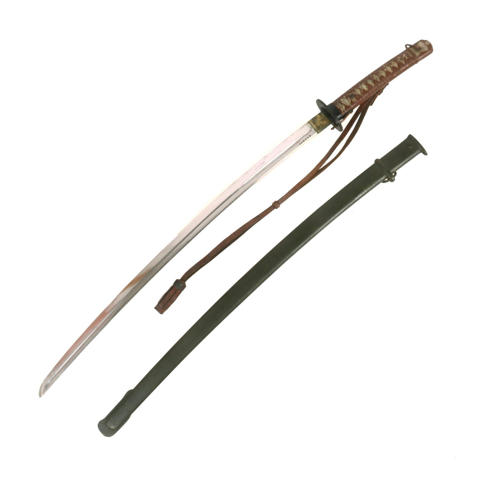 Buy Original WWII Japanese Army Type 95 NCO Katana Sword with Excellent Blade & Rare Leather Sword Knot - Matched Serial 116786 | Original Firearms Antique For Sale