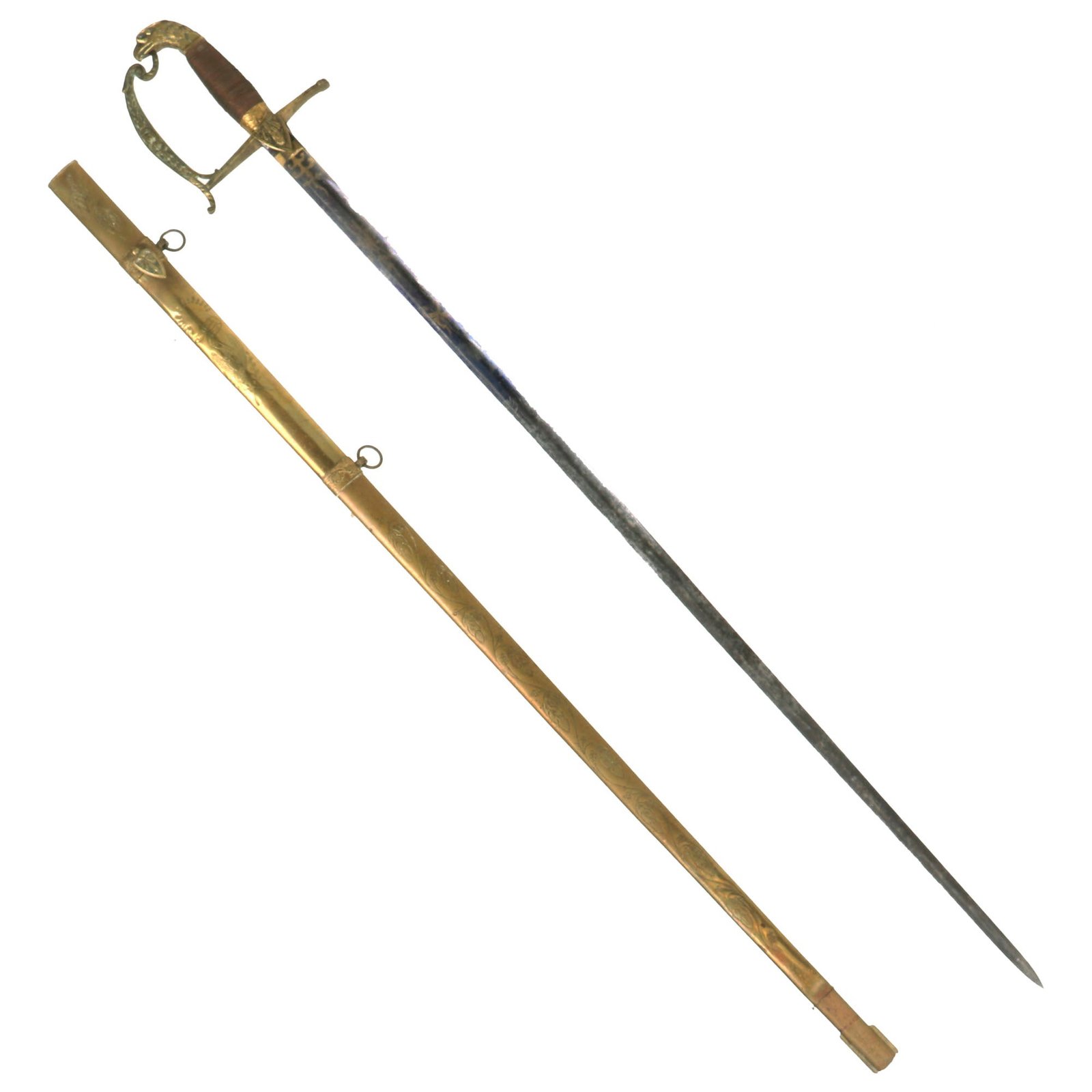 Buy Original U.S. Pre Civil War Era M1830 Officer's Eagle Head Sword by Gebrüder Weyersberg with Fire Blued Blade & Engraved Brass Scabbard | Original Firearms Antique For Sale