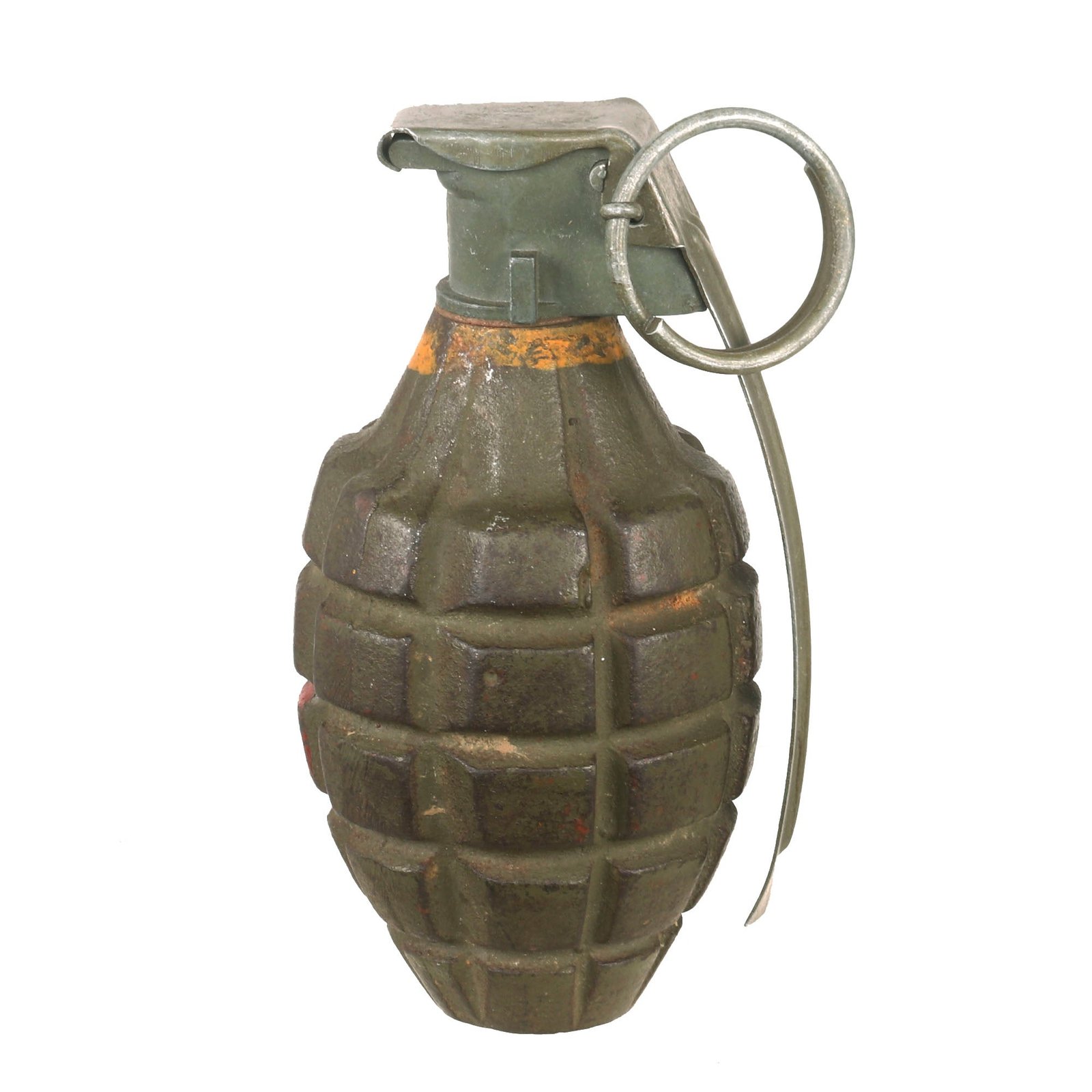 Buy Original U.S. WWII Inert MkII Pineapple Grenade with Yellow Ring & M10A3 Fuze by Littlestown Foundry | Original Firearms Antique For Sale