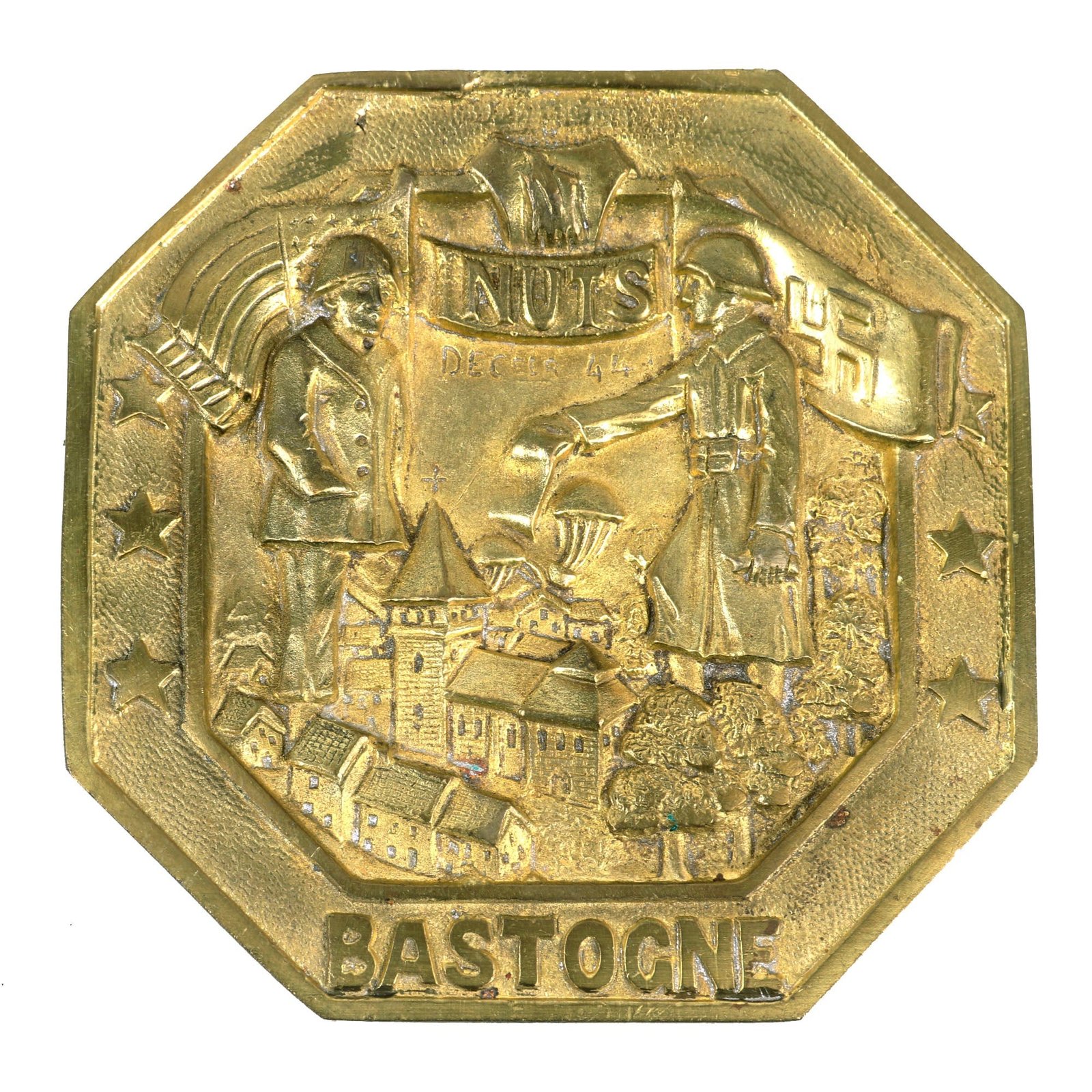 Buy Original WWII U.S. 101st Airborne Battle of the Bulge Brass NUTS Plaque - Bastogne 1944 | Original Firearms Antique For Sale