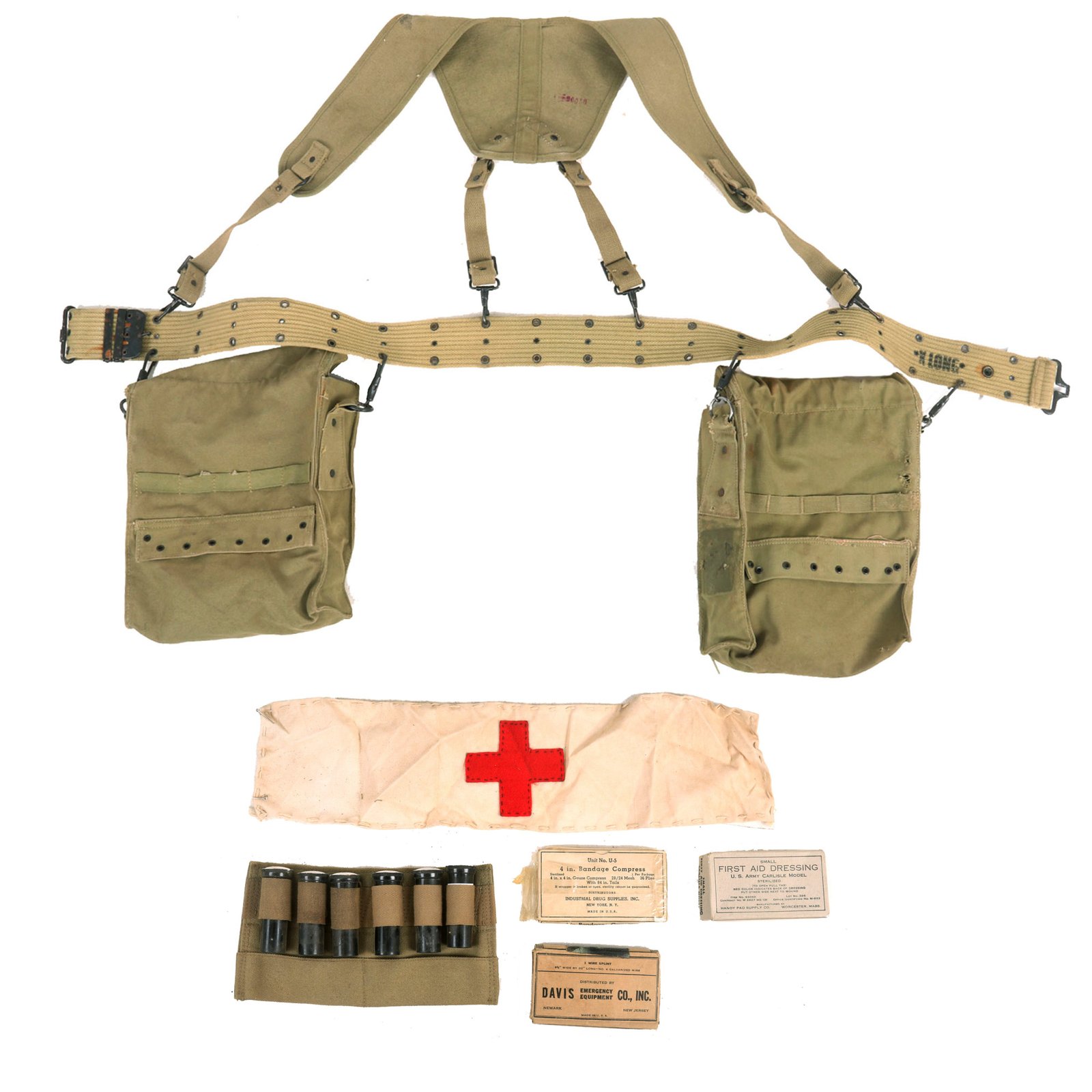 Buy Original U.S. WWII Medic’s Belt Rig with Pouches & Vials - Reproduction Suspenders & Vial Carrier | Original Firearms Antique For Sale