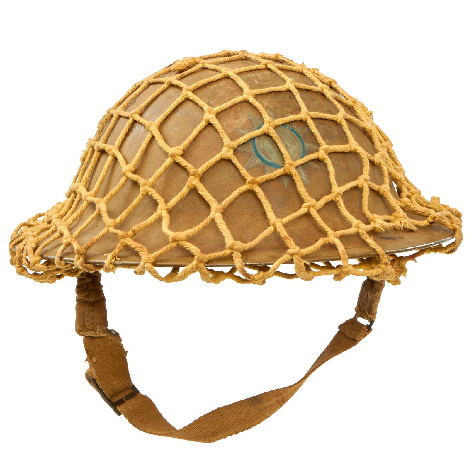 Buy Original Chinese WWII British Commonwealth MkII Helmet with Indigenous Net - Painted Chinese Sun | Original Firearms Antique For Sale