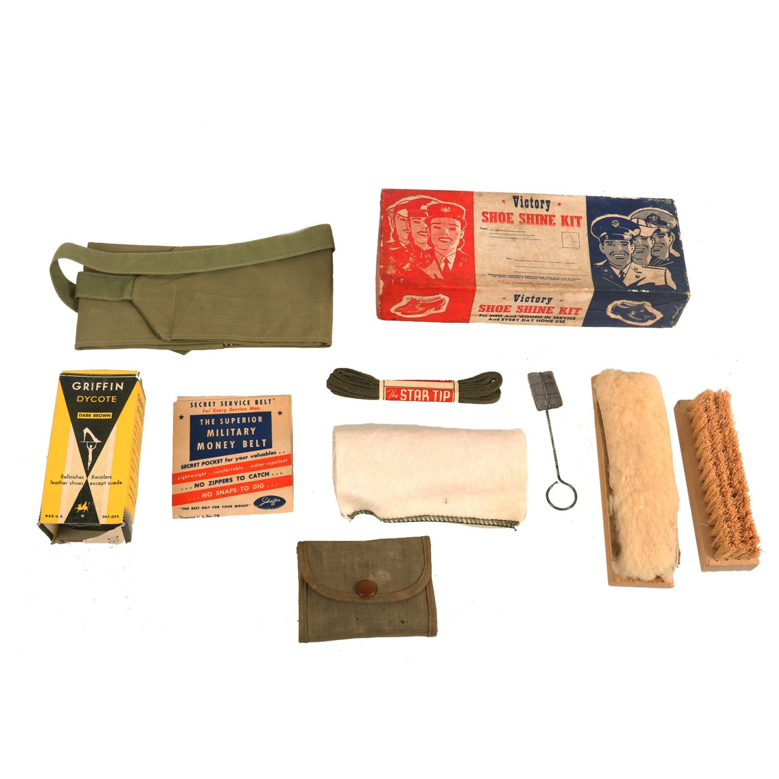 Buy Original U.S. WWII Personal Items Lot - Shaving Kit & Money Belt | Original Firearms Antique For Sale