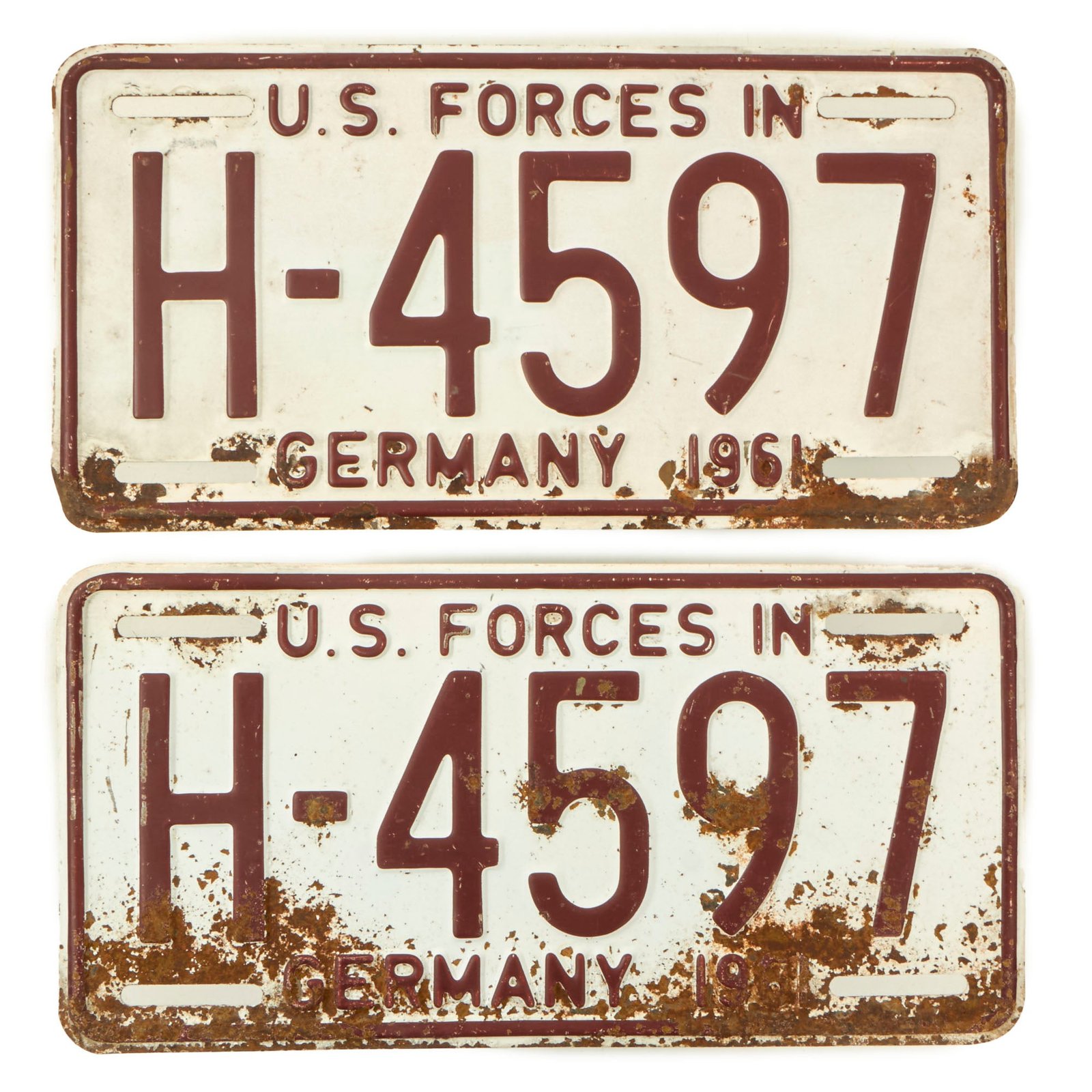 Buy Original U.S. Cold War Era Matched Set of U.S. Forces in Germany Military Vehicle License Plates - 1961 Dated | Original Firearms Antique For Sale