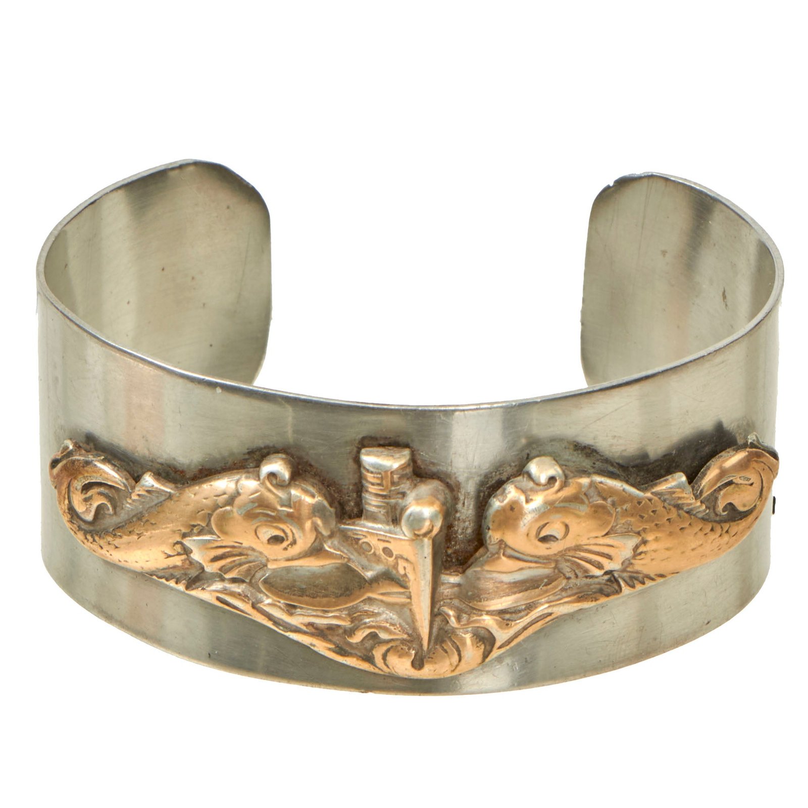 Buy Original U.S. WWII Submariner’s Trench Art Sweetheart Bracelet Made with Sterling Dolphins | Original Firearms Antique For Sale