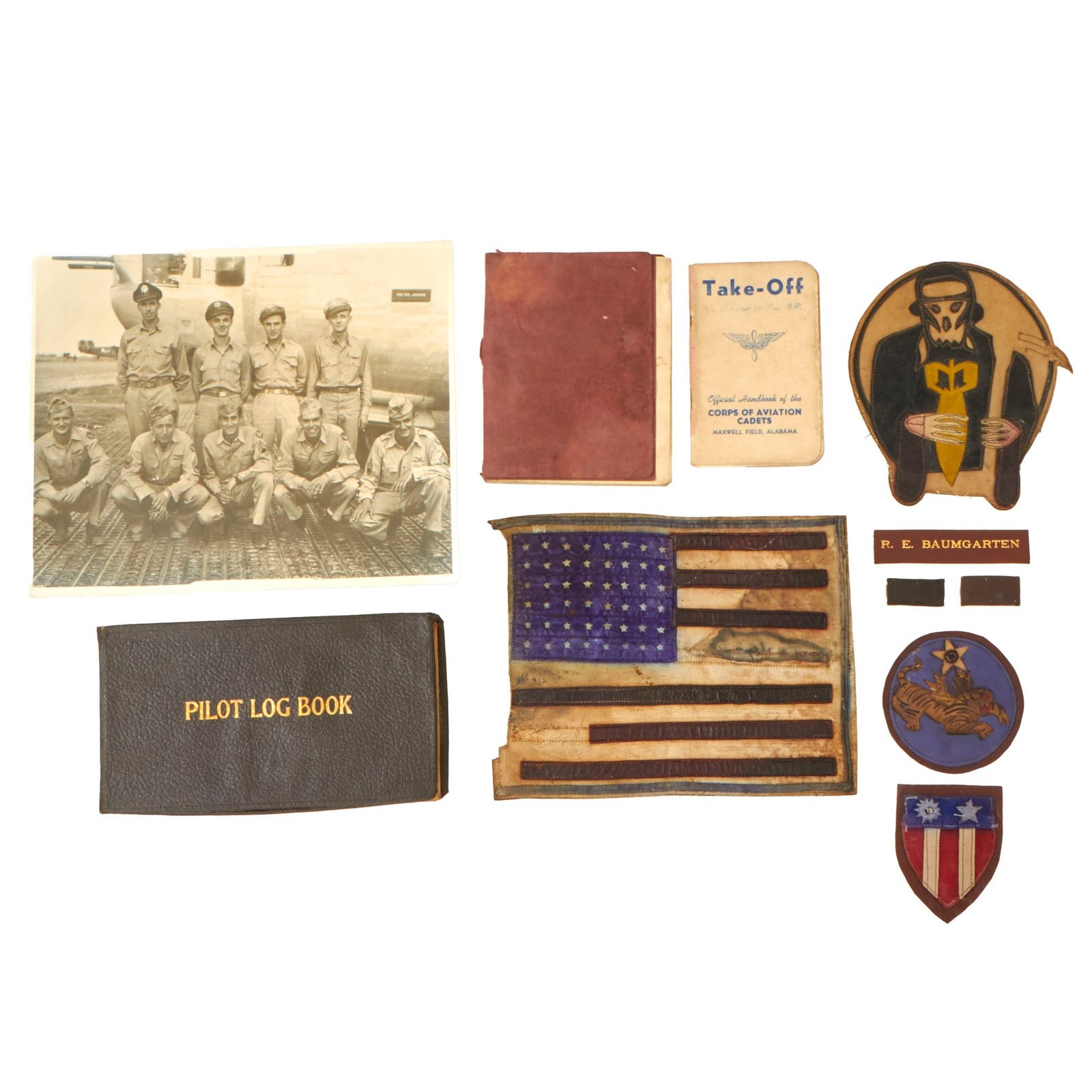 Buy Original U.S. WWII Named Flying Tigers 375th Bombardment Squadron 14th Air Force Squadron Patch & Logbook Grouping - Flag Patch - Photos | Original Firearms Antique For Sale