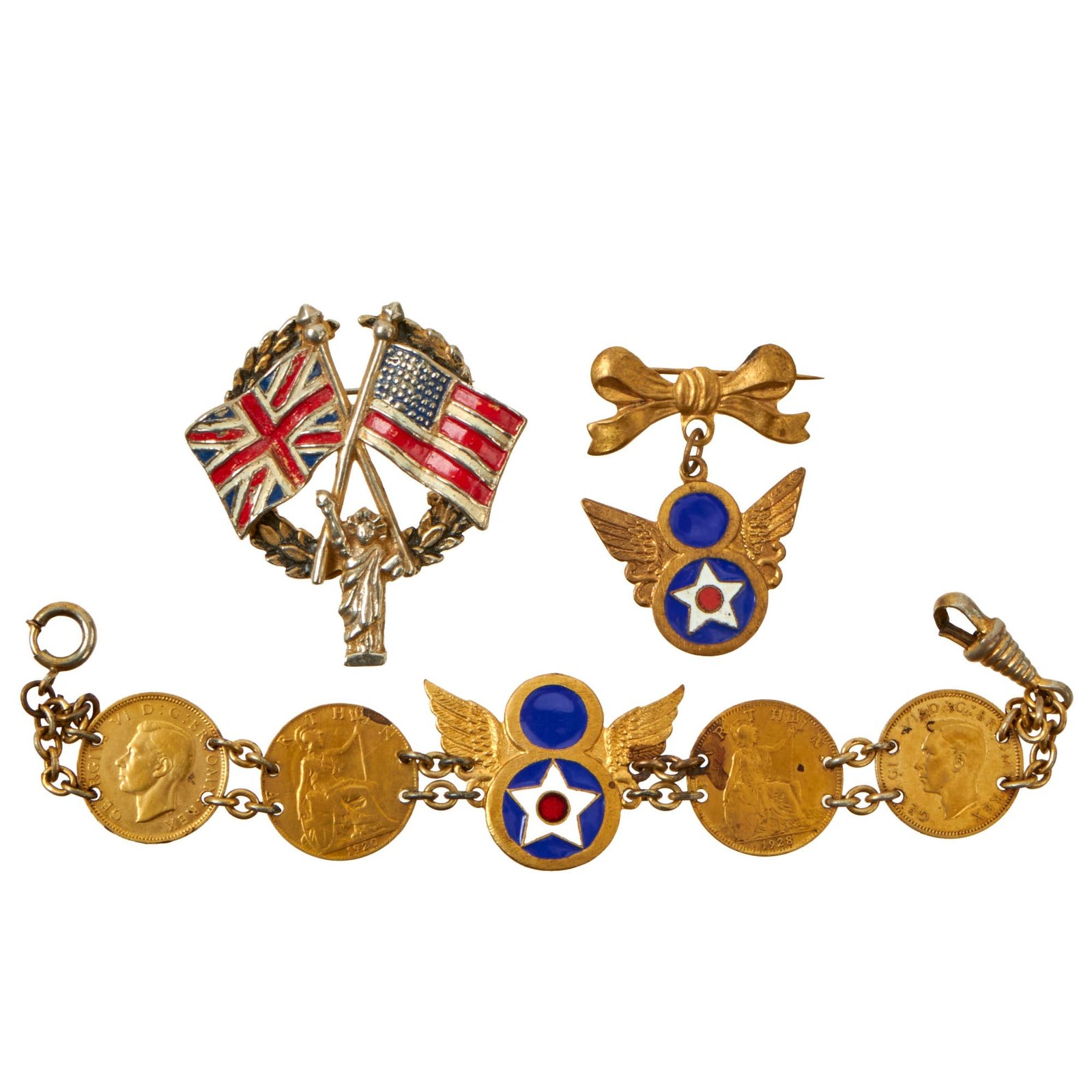 Buy Original U.S. WWII 8th Air Force Bracelet & Sweetheart Pin Jewelry Lot | Original Firearms Antique For Sale