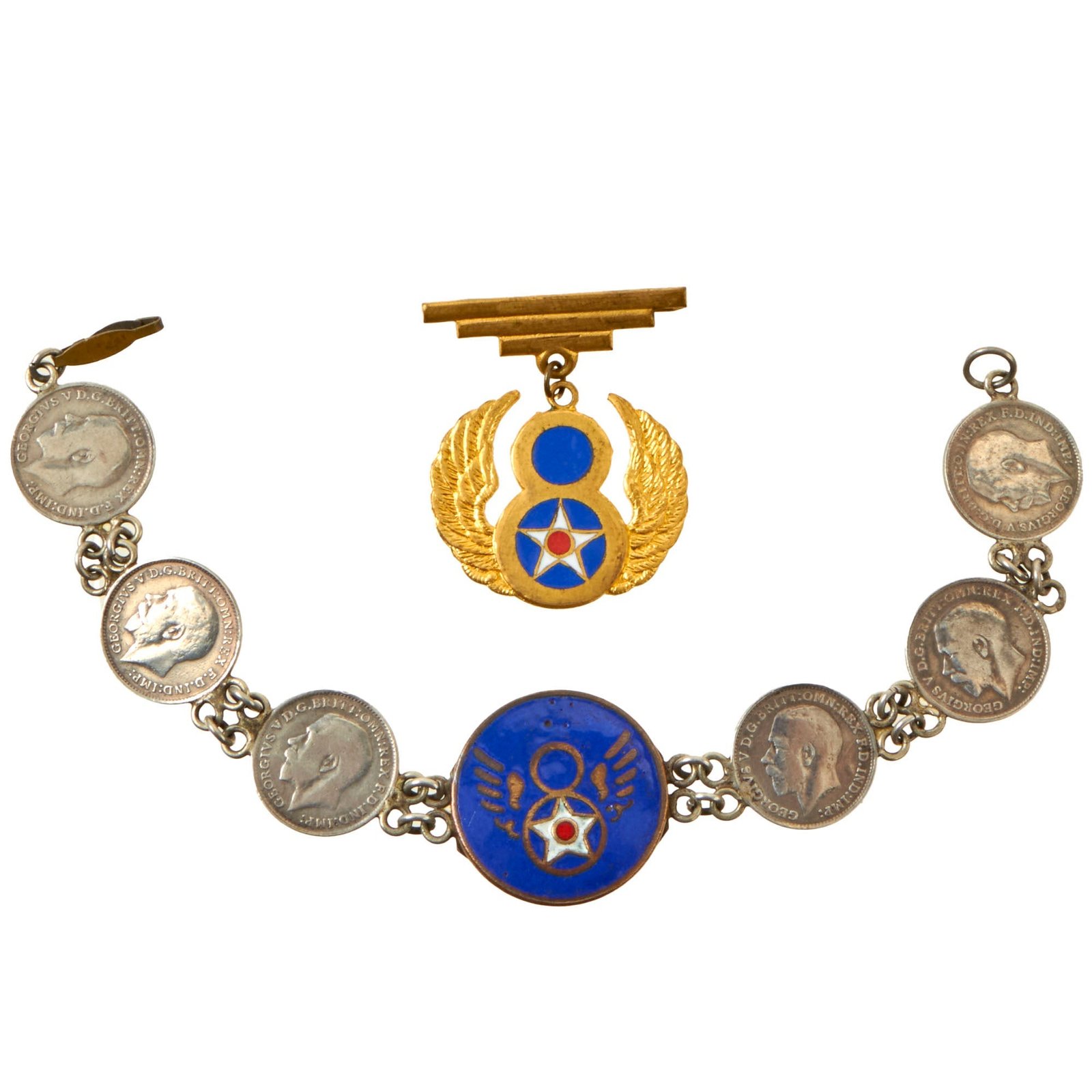 Buy Original U.S. WWII 8th Air Force Bracelet & Sweetheart Pin Jewelry Lot | Original Firearms Antique For Sale