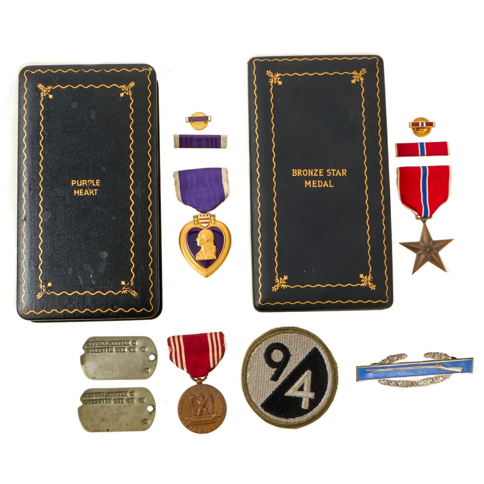 Buy Original U.S. WWII Named Bronze Star Medal & Purple Heart Medal Group with Research - 376th Infantry, 94th Division | Original Firearms Antique For Sale