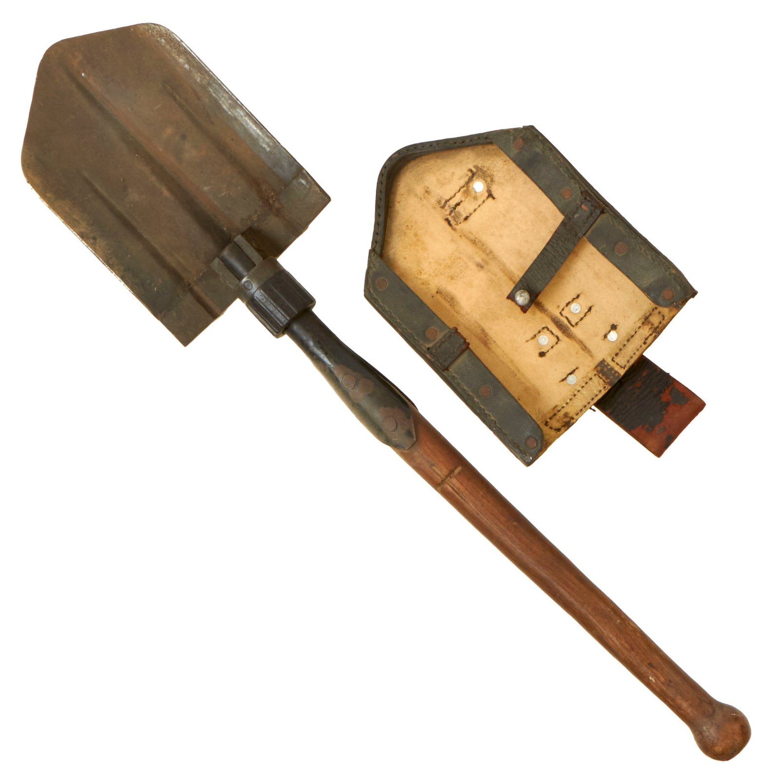 Buy Original German WWII Folding Shovel Klappspaten with Rare 1941 Dated Preßstoff Carrier by Max G. Müller | Original Firearms Antique For Sale