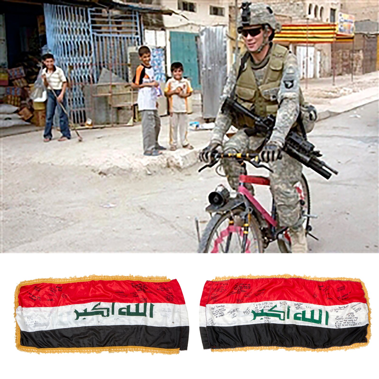 Buy Original U.S. Operation Iraqi Freedom Iraq National Flag - Signed by Soldiers to Sergeant Speakman - 23” X 52” | Original Firearms Antique For Sale