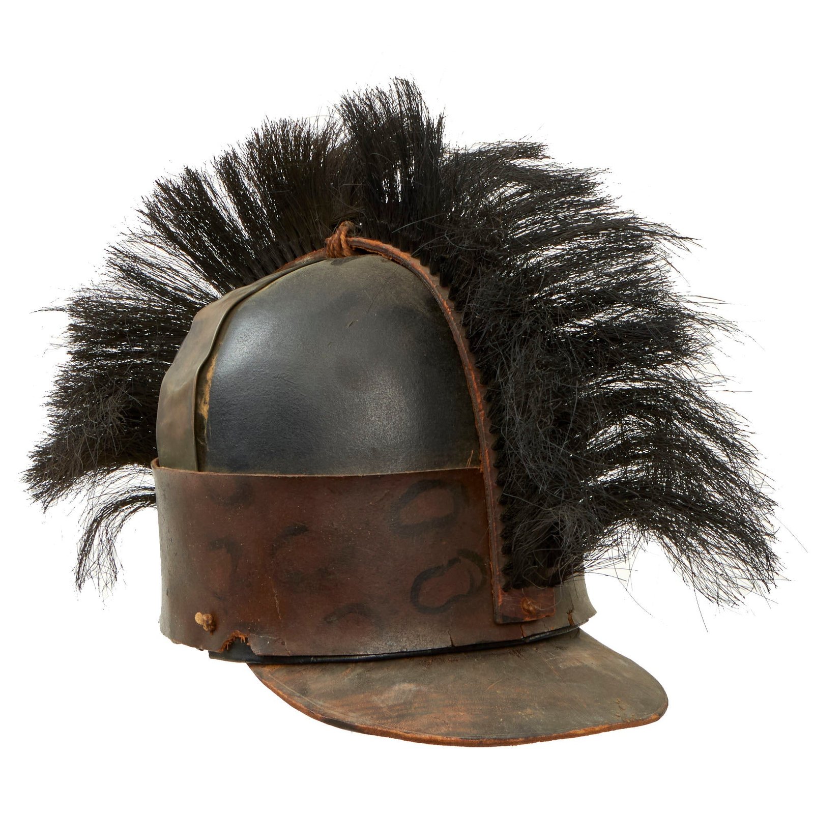 Buy Original U.S. War of 1812 Era Regiment of Light Dragoons (United States) Cavalry Leather Helmet With Painted Cheetah Print Band - Formerly Part of the A.A.F. Tank Museum | Original Firearms Antique For Sale