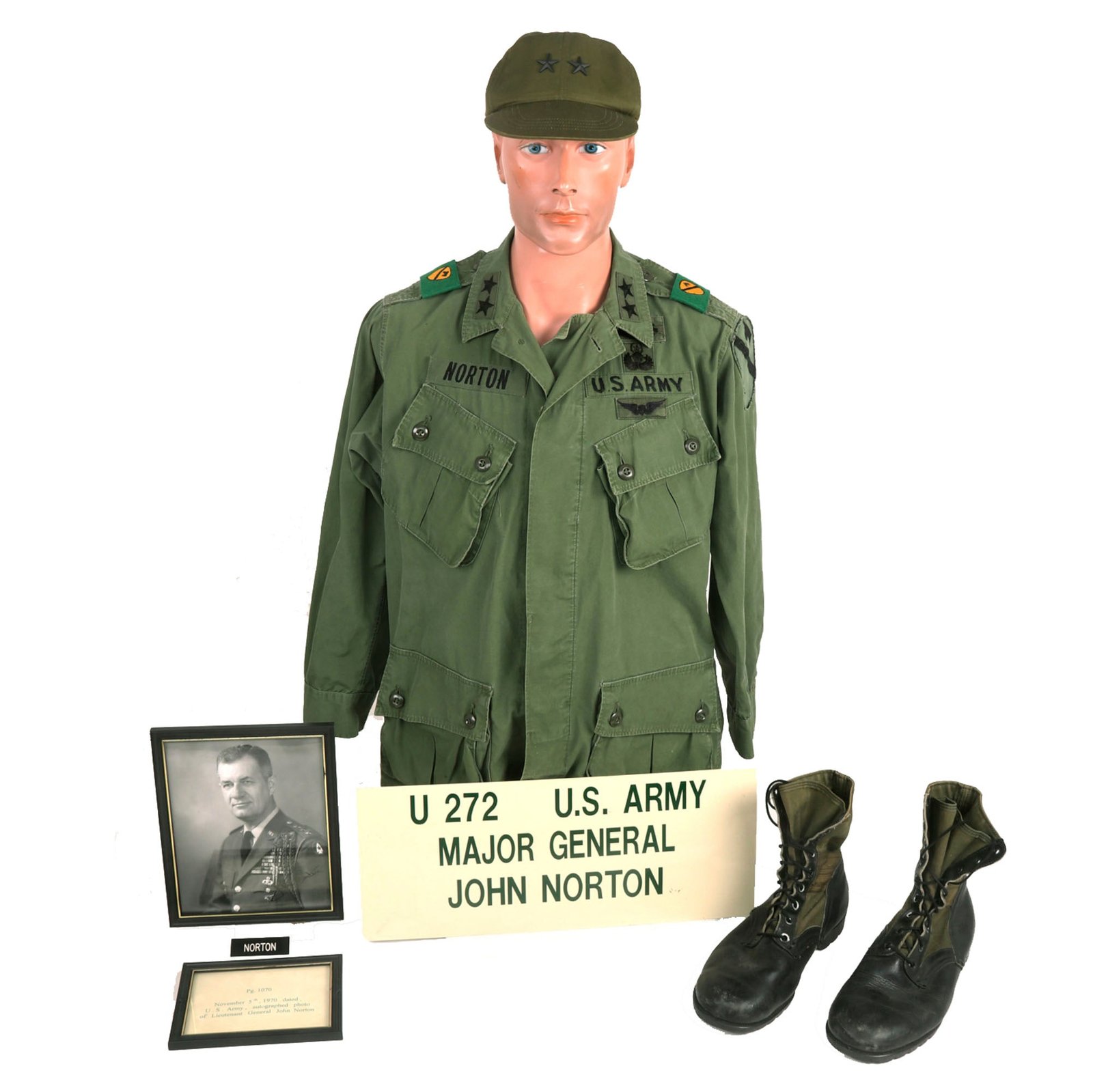 Buy Original U.S. Vietnam War 1st Cavalry Division OG-107 Combat Jungle Jacket With OG-106 “Ball Cap” and 1st Pattern Jungle Boots For Major General John Norton - Formerly A.A.F. Tank Museum Collection | Original Firearms Antique For Sale