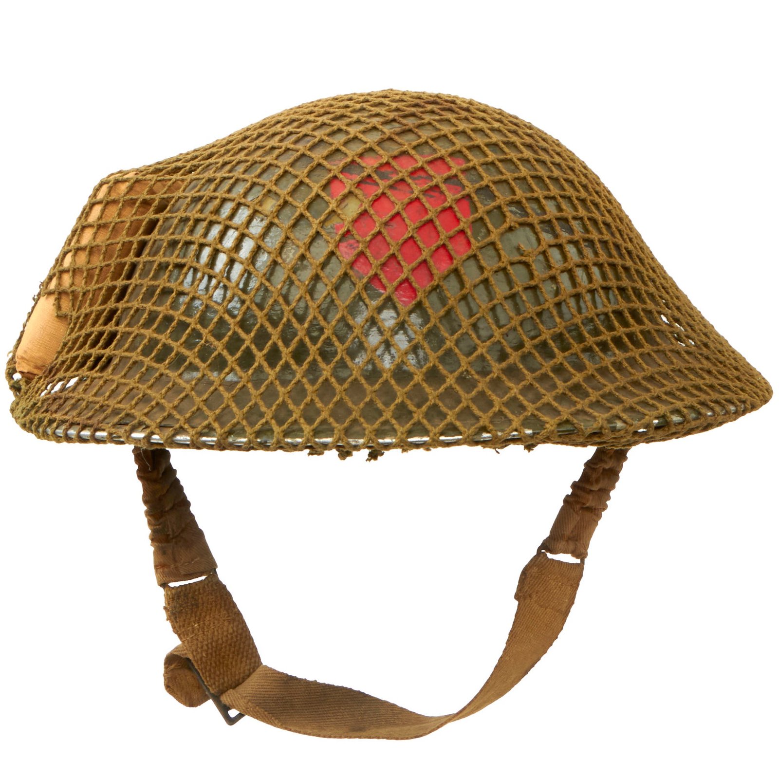 Buy Original British WWII Brodie MkII Steel Helmet Complete with Regiment Unit Tactical Flash, Helmet Net and First Aid Dressing | Original Firearms Antique For Sale