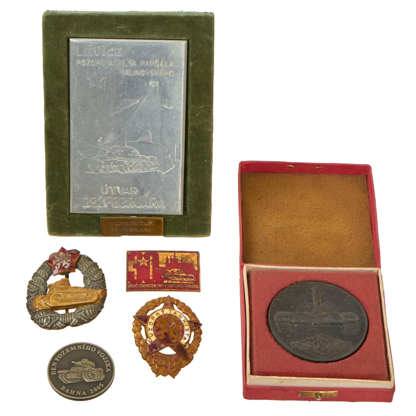 Buy Original Czechoslovakia WWII to Cold War Era Collection of Tank Corps Proficieny Badge and Commemorative Coin Lot of 6 - Formerly A.A.F. Tank Museum Collection | Original Firearms Antique For Sale