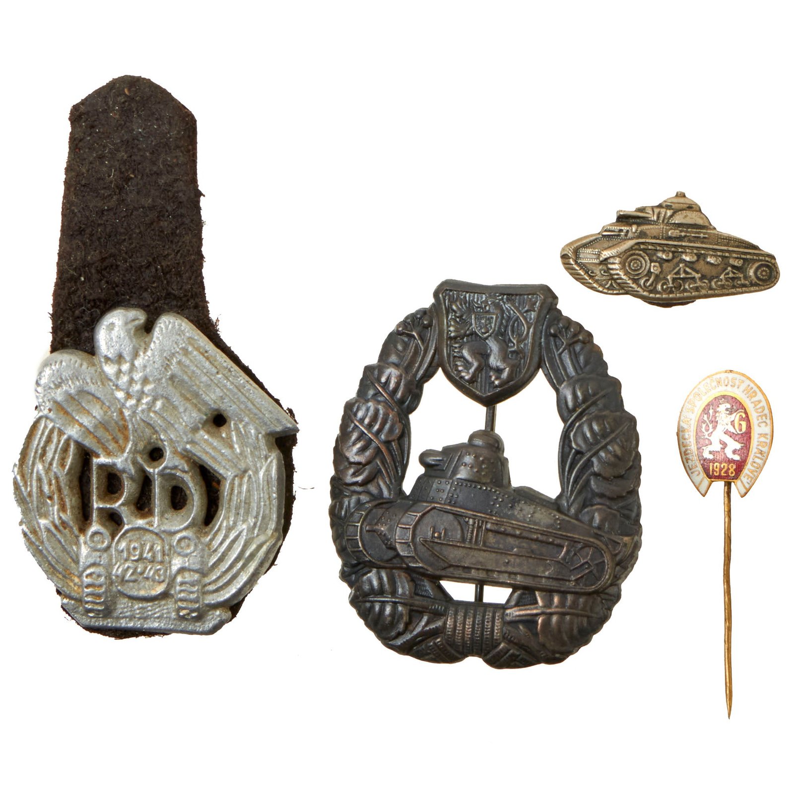 Buy Original Czechoslovakia Pre WWII to WWII Era Collection of Tank Corps Badge Lot of 4 - Formerly A.A.F. Tank Museum Collection | Original Firearms Antique For Sale