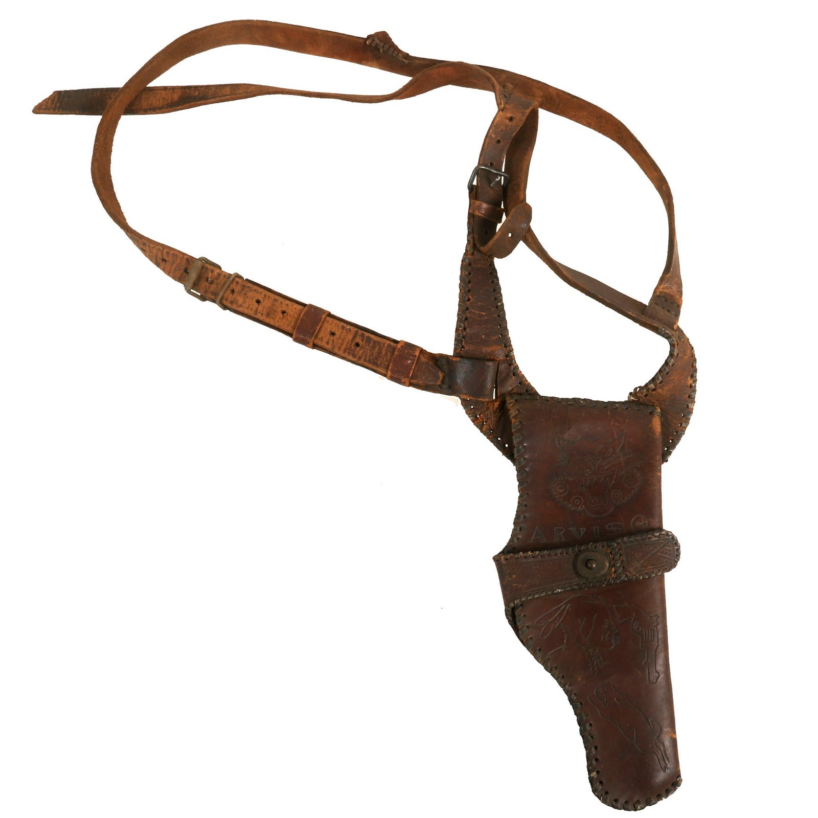 Buy Original U.S. WWII Personalized Custom M1911 Shoulder Holster For Decorated Navajo Native Sergeant Raymond Arviso, Gun Commander, 813th Tank Destroyer Battalion | Original Firearms Antique For Sale