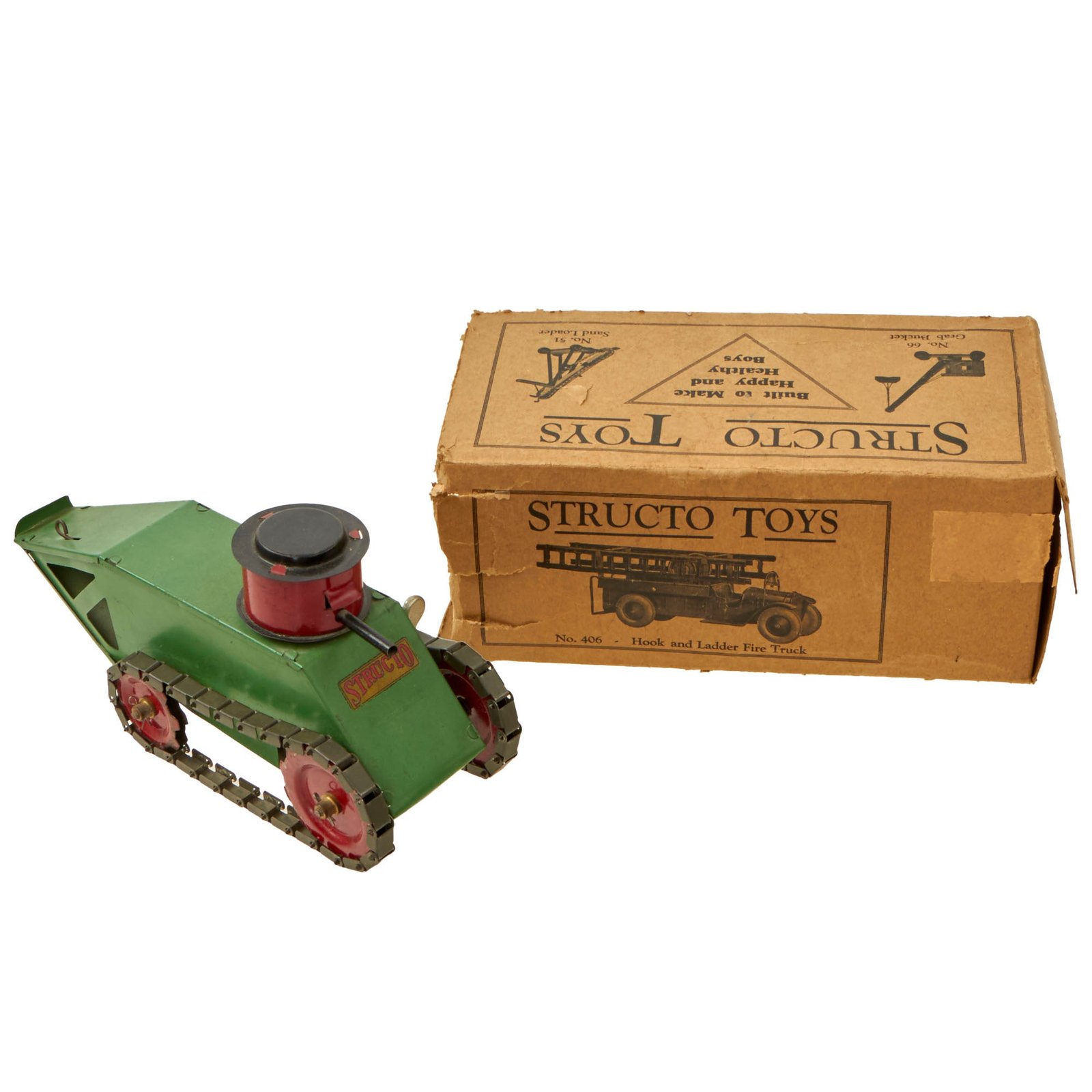 Buy Original U.S. Inter-War Period 1920 Patent Renault FT-17 Windup Tank Children’s Toy With Box by Structo Manufacturing Company of Freeport, Illinois - Formerly A.A.F. Tank Museum Collection | Original Firearms Antique For Sale