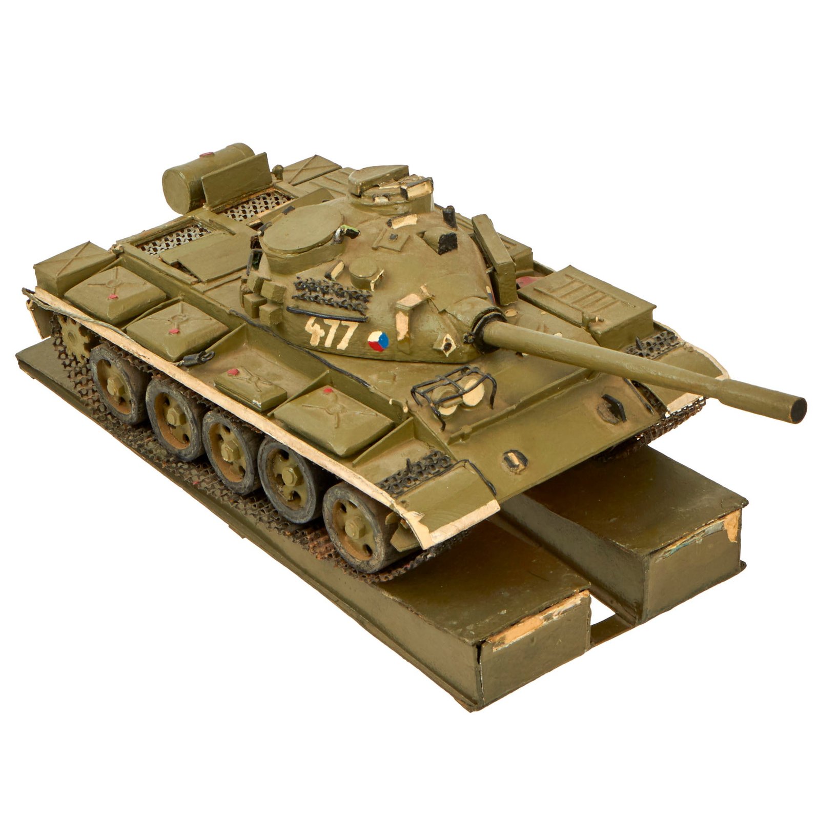 Buy Original Czech Cold War Era Cardboard and Wood T-54/T-55 Soviet Main Battle Tank Model - Formerly A.A.F. Tank Museum Collection | Original Firearms Antique For Sale