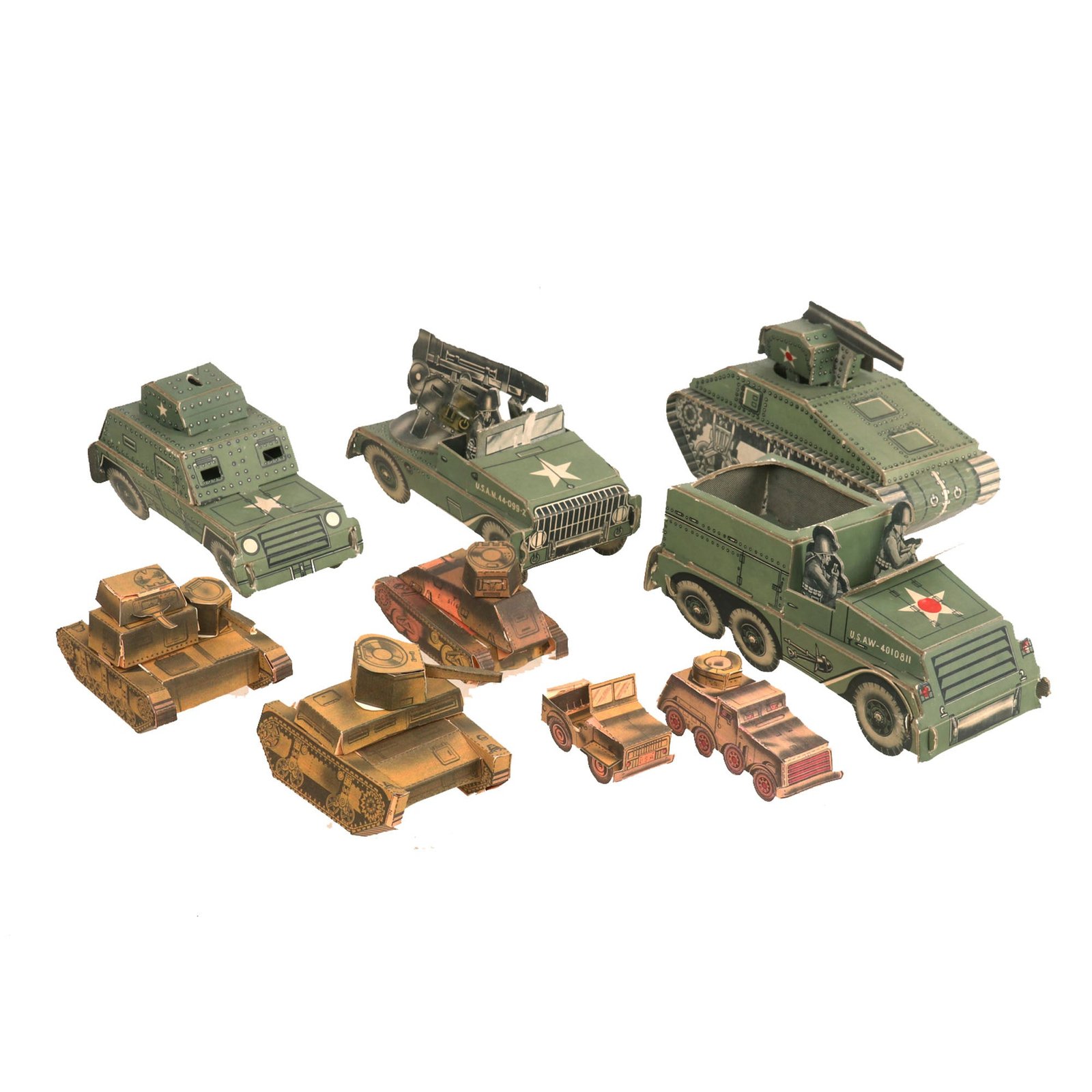 Buy Original U.S. WWII Wartime Economy Paper / Cardboard Toy Tank & Vehicle Collection of 9 | Original Firearms Antique For Sale