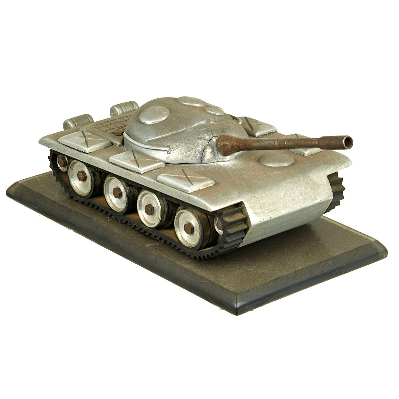 Buy Original Soviet Cold War Era Aluminum Model T-55 Battle Tank Mounted on Base | Original Firearms Antique For Sale